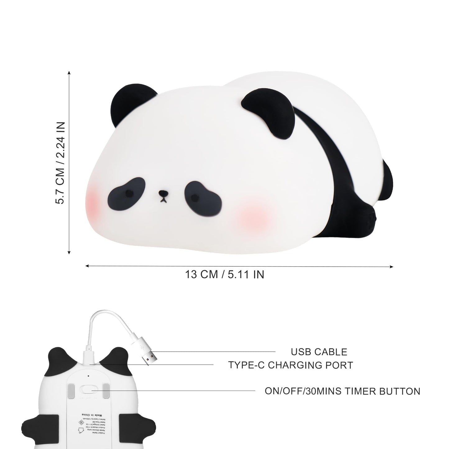 Lampeez Panda Night Light, Cute Silicone Lamp for Kids, Soft LED Touch Light, Nursery Nightlight, Bedroom Decor, Xmas Birthday Gifts for Boys Girls