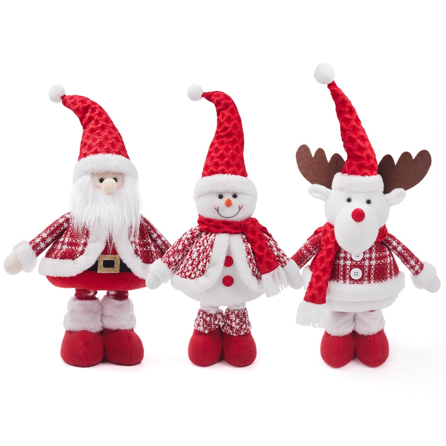 JIAHG Christmas Decorations Standing Fabric Santa Claus Snowman Reindeer with Stretchy Legs Christmas Tree Party Favors for Home Office Tabletop Fireplace Shelf Figurine Xmas Decor Ornaments