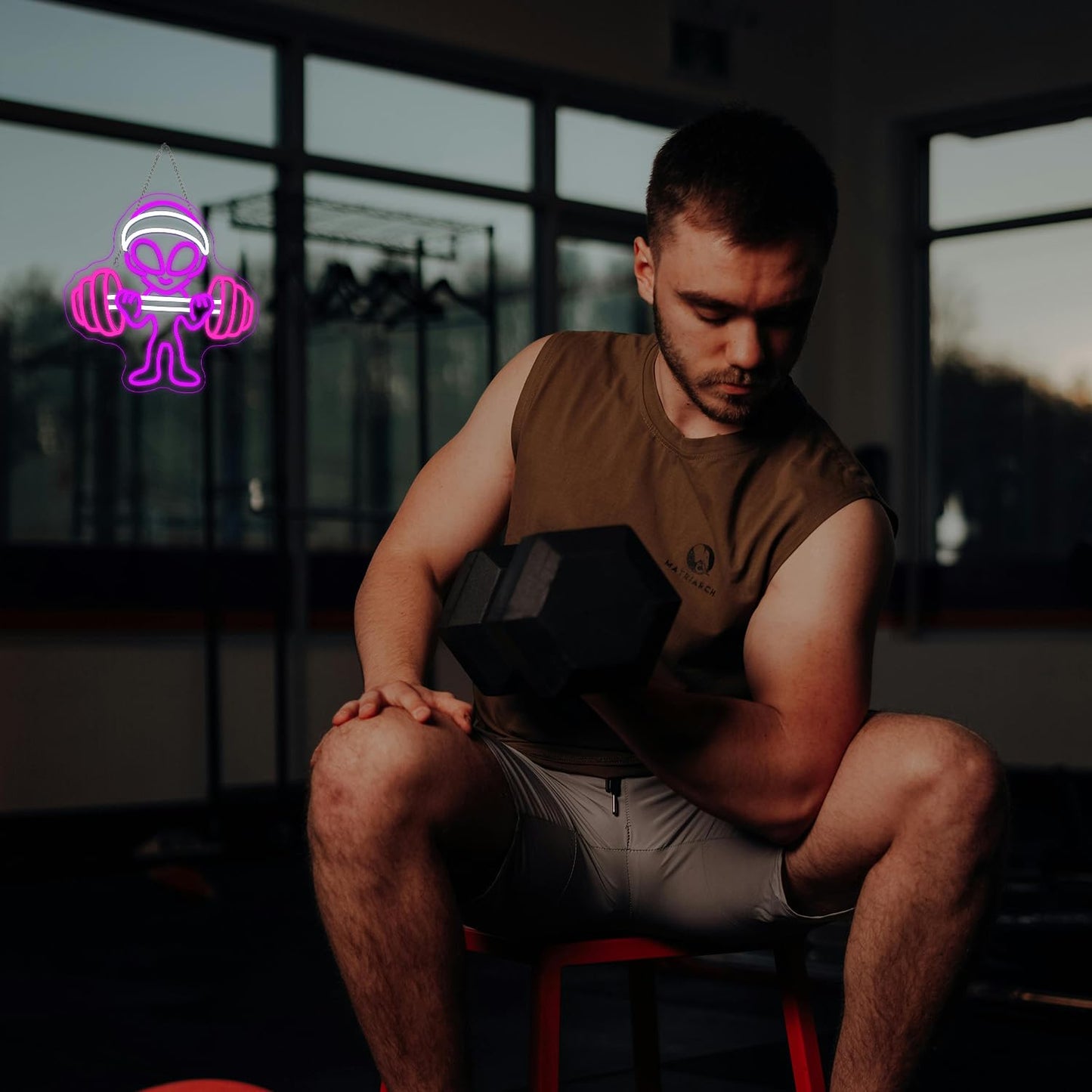 LUCUNSTAR Alien Neon Sign Dumbbell Gym Led Wall Decor LED Alien Light Shop Bar Man Cave Teen Room Game Room Decor Hip Hop Party Neon Signs Wall Decor Party Bedroom