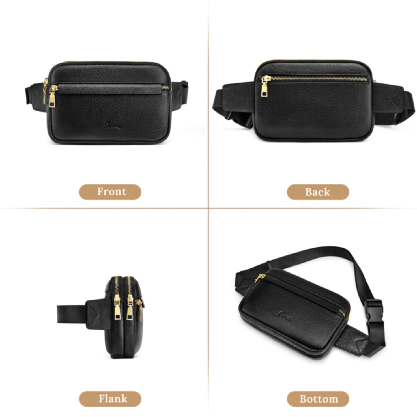 S-ZONE Fanny Packs for Women Genuine Leather RFID Blocking Crossbody Bags Purses Sling Waist Chest Bag Gifts Travel Running Adjustable Strap Men