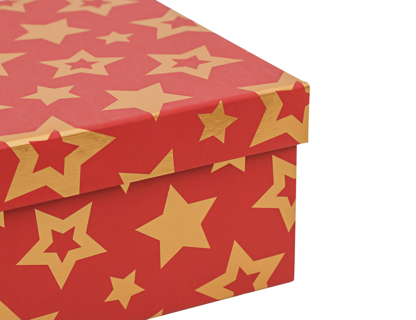 MIZFRUZZY 3-Piece Seasonal Holiday Boxes with Lids for Presents, Red Gold Star, Presentation Wrapping, Cardboard Paper Box for Holiday Parties, Hostess Gifts, Decorative Christmas Box