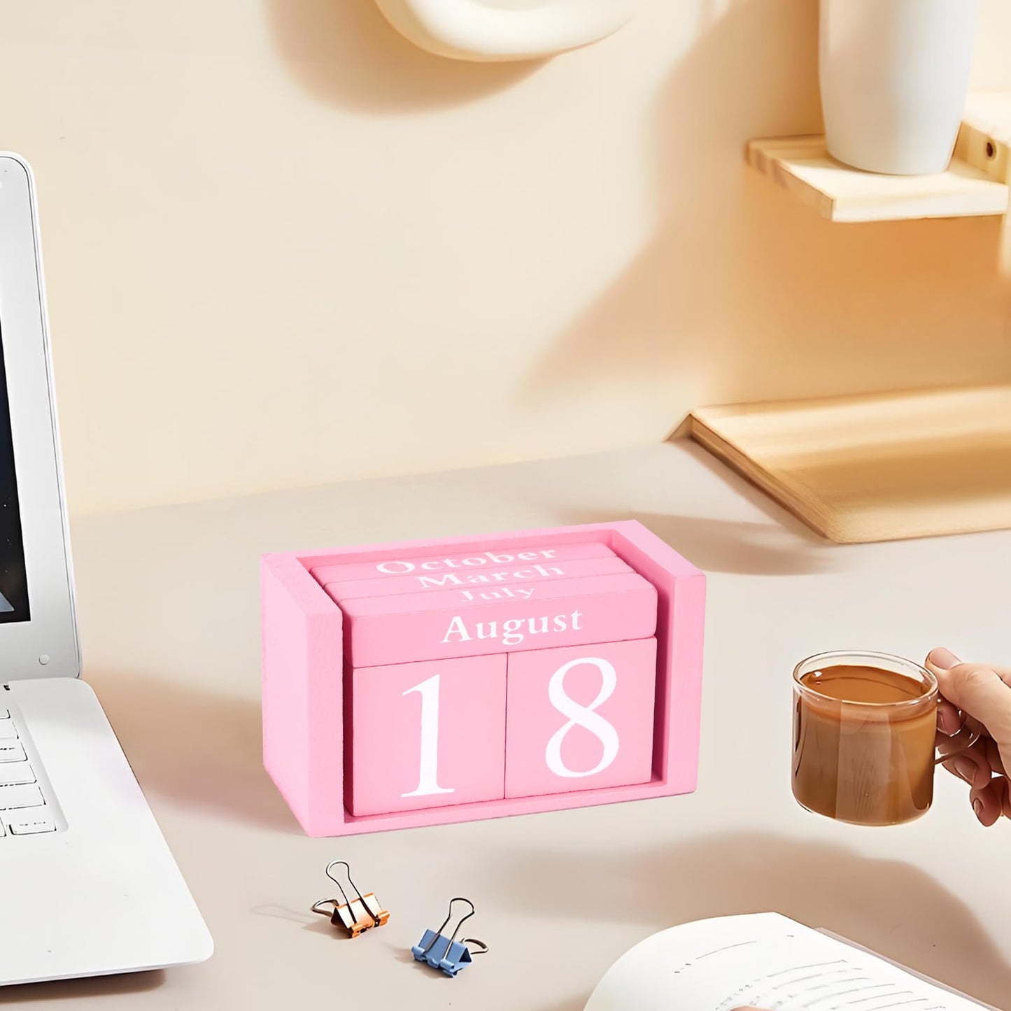 Notakia Pink Decor Wooden Desk Blocks Calendar Perpetual Block Cute Office Pink Desk Accessories Preppy Room Decor for Women