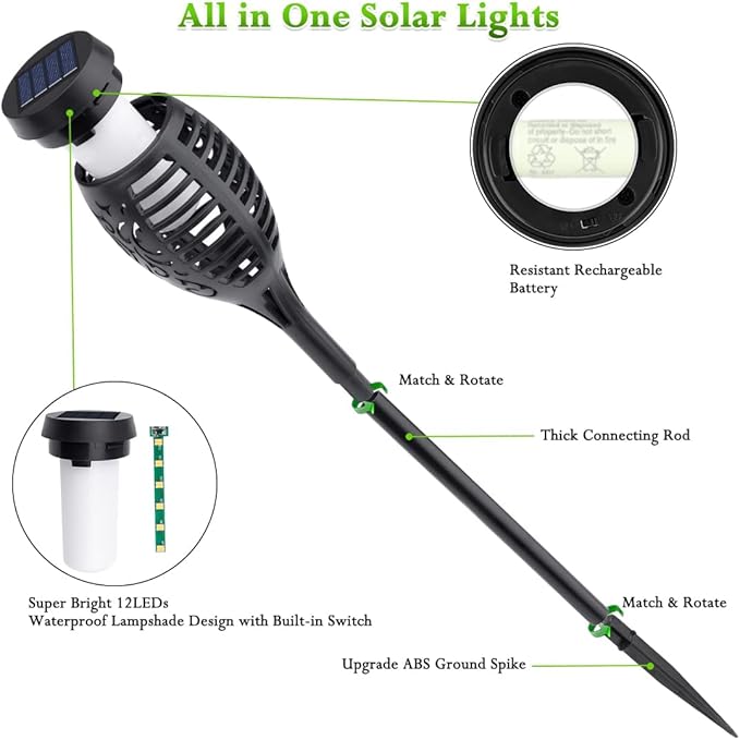 Outdoor Solar Lights, 12Pack Solar Torch Light with Flickering Flame, Garden Lights Waterproof for Halloween Decor, Flame Torches for Outside,Halloween Yard Decorations Outside for Pathway Garden