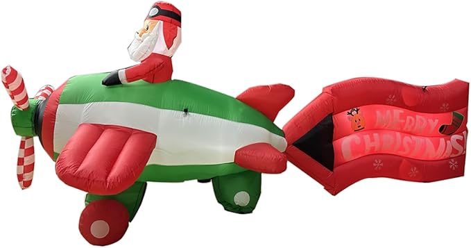 10.5FT Christmas Inflatables Santa on Airplane with Rotating Propeller & LED Lights, Blow Up Outdoor Indoor Decor for Christmas Yard Garden Party