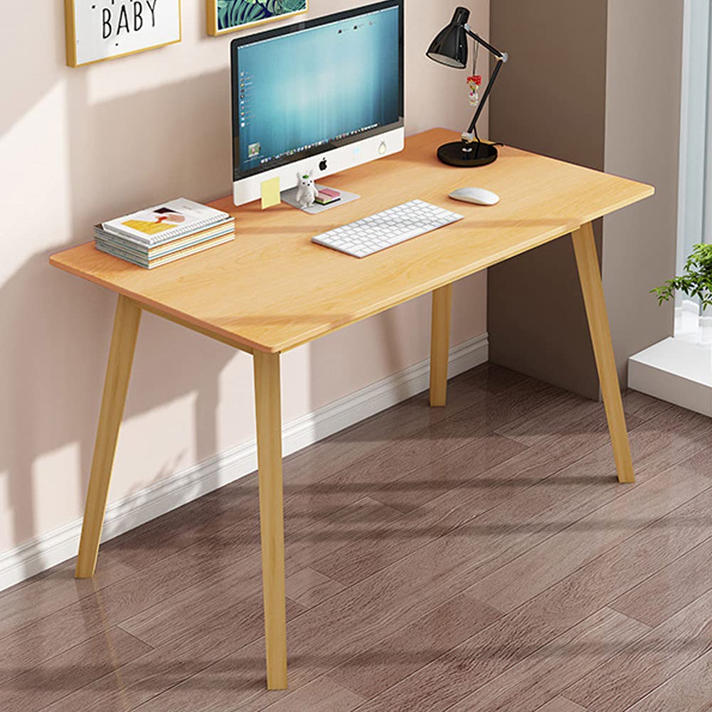 IOTXY Simple Wooden Writing Desk - Modern Minimalist Style PC Laptop Computer Workbench with Solid Wood Legs, 39" W Home Office Work Table for TV Stand Music Video Live Broadcast Workstation, White