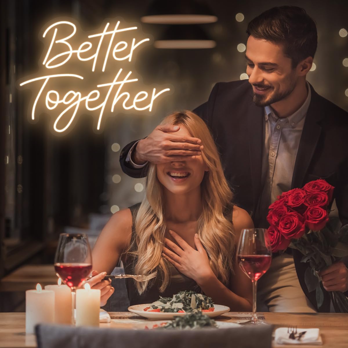 Better Together LED Neon Sign for Wall Decor, Neon Light Gift for Wall Party Décor,Bedroom Room,Wedding Engagement Anniversary Bridal Shower Backdrop Decororations, 16.5 x 12.4 inch.