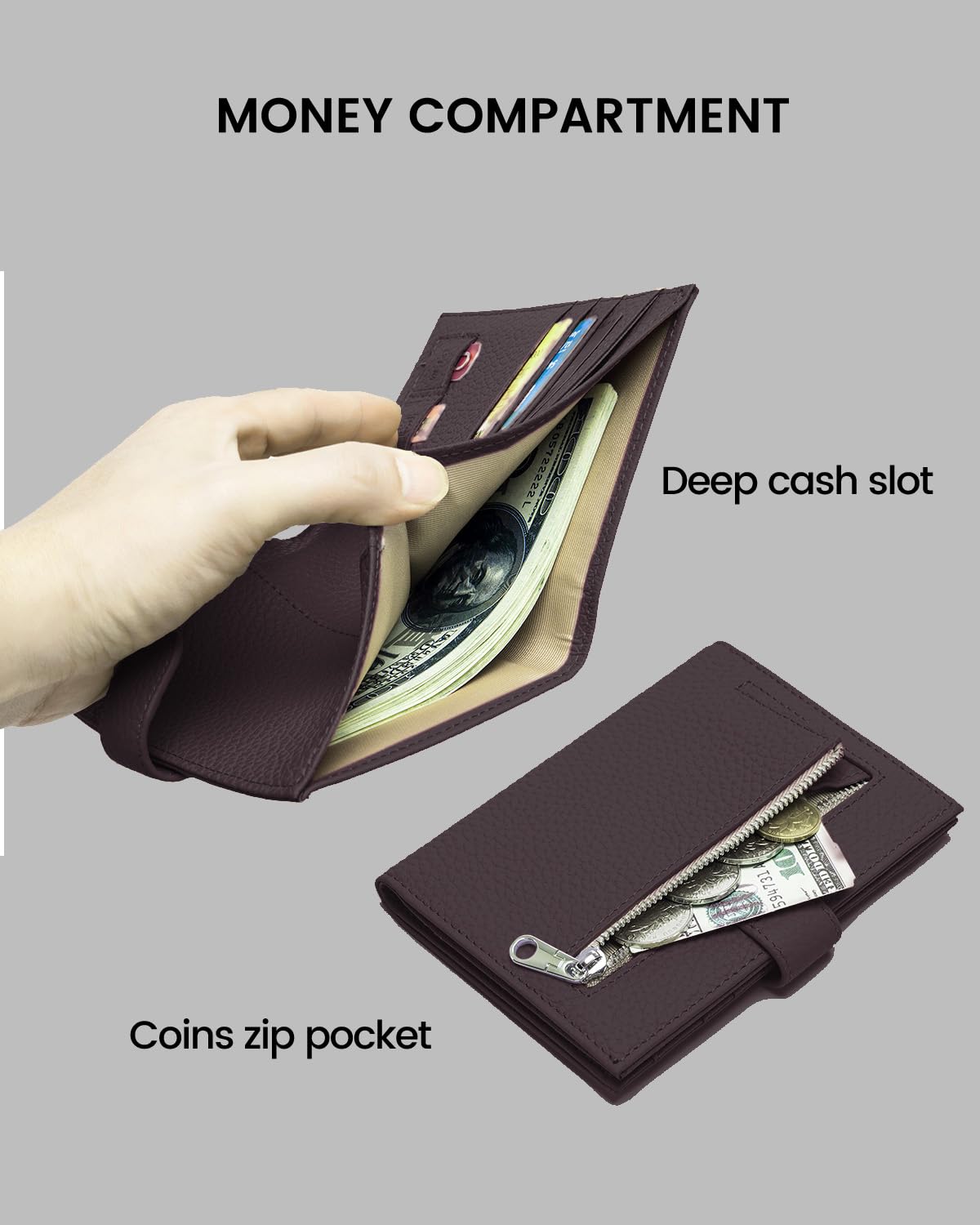 Karmiir RFID Passport Holder Travel Wallet for Women, Leather Passport Cover with Card Holders SIM Slots, Zippered Coins Pocket and Cash Slot Slim Compact Travel Wallet (Coffee)