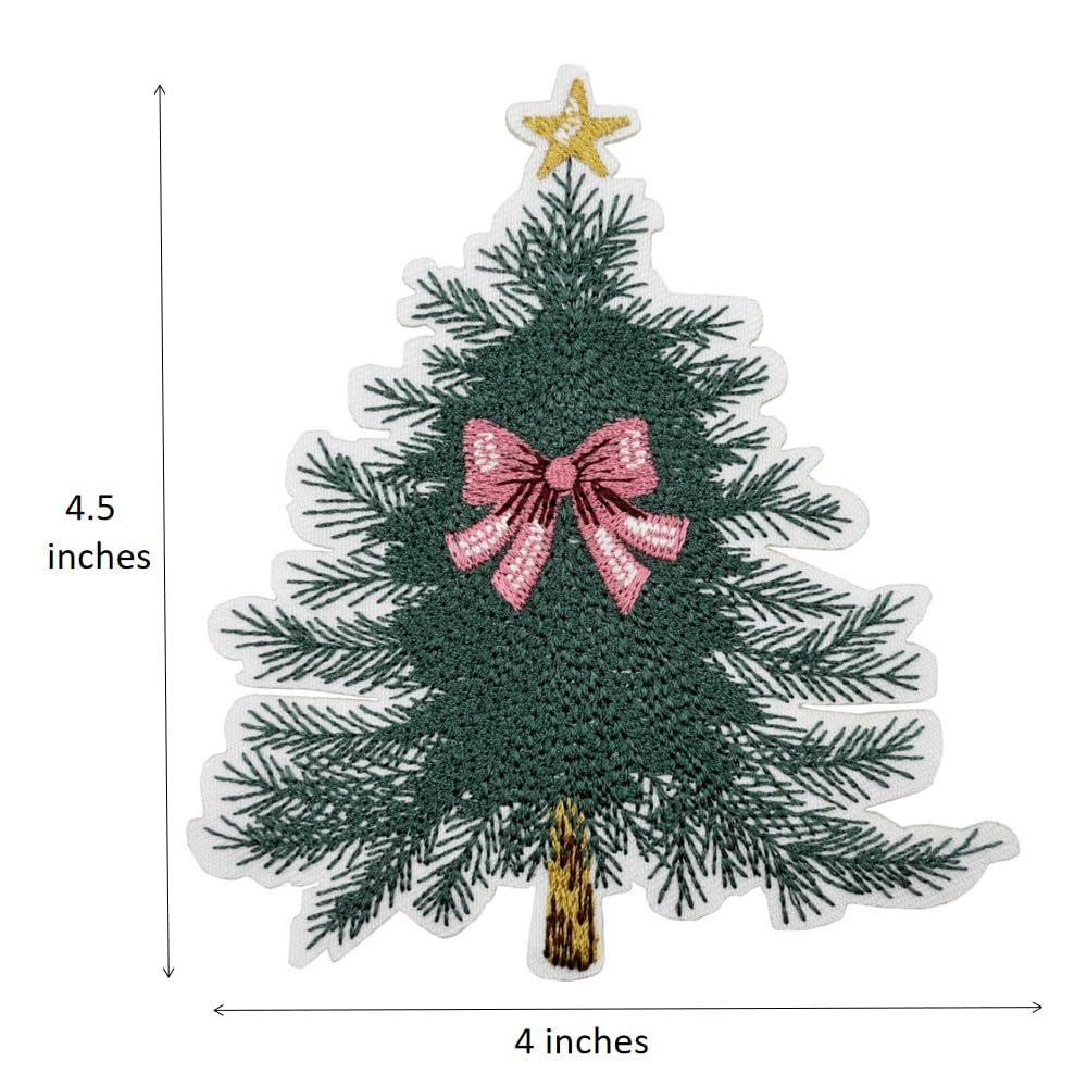 4.5'' Large Bow Christmas Tree Embroidered Iron On Patch for Pajamas Hoodies T-Shirts