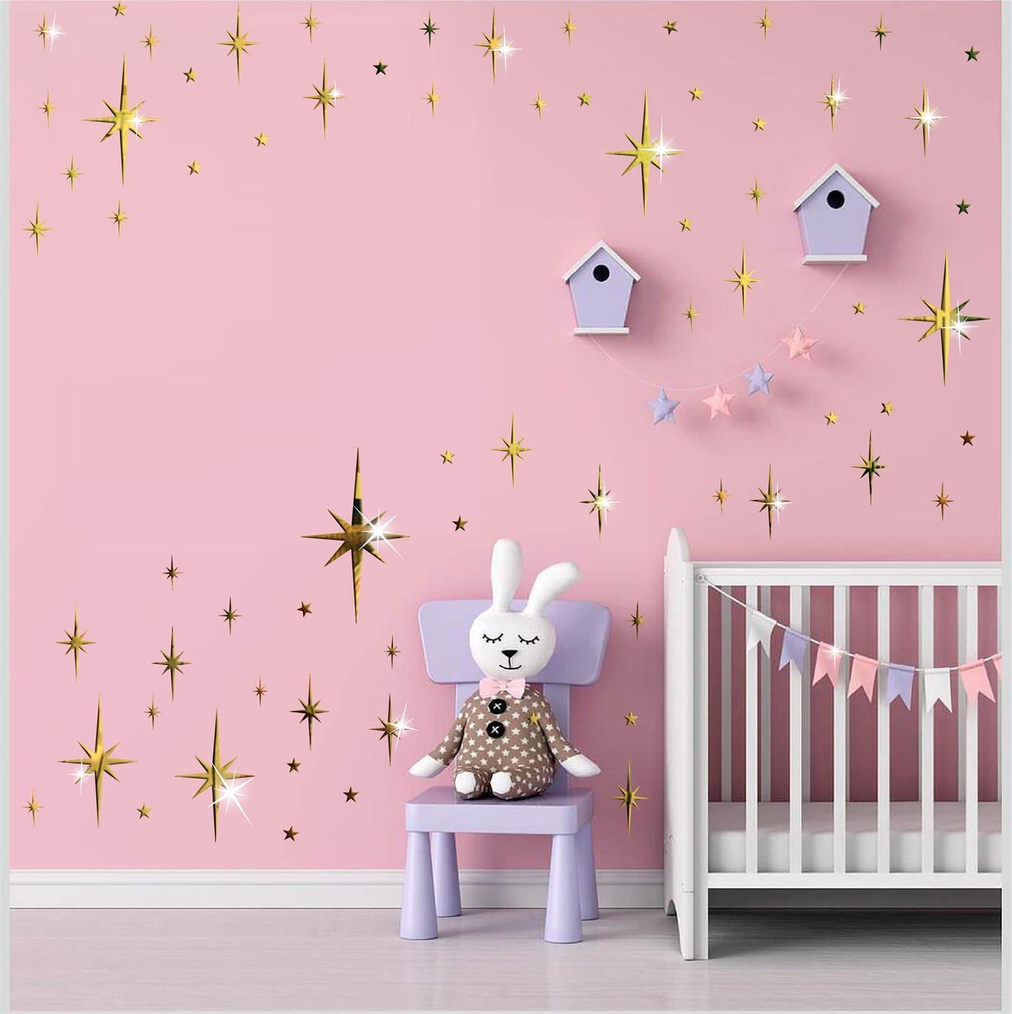 Easma Mirror Wall Stickers Gold Star Wall Decal Peel and Stick 3D Acrylic Decals Removable Stars Adhesive Mirror Starburst Art Decor Sticker for Home Living Room Bedroom Decoration
