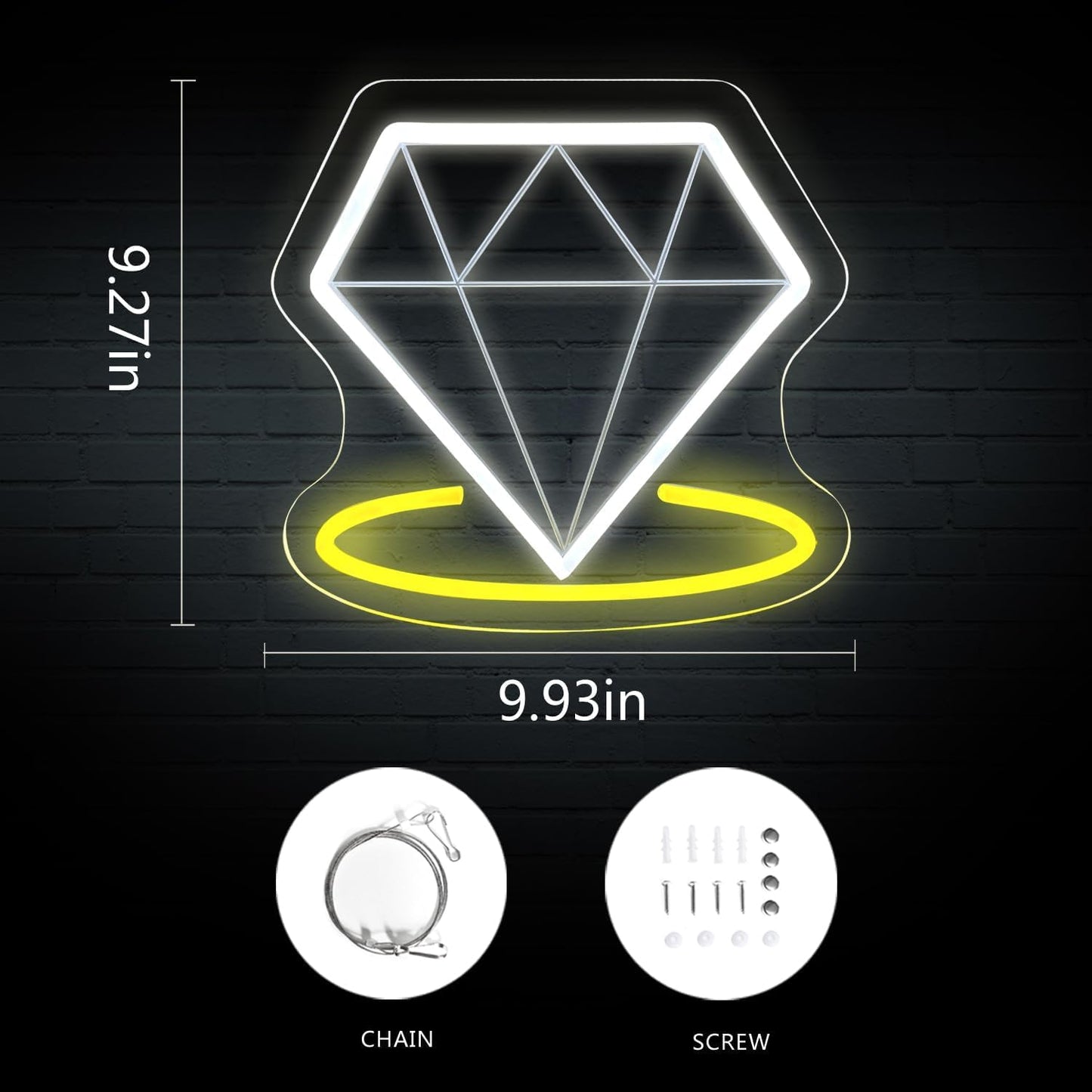 Sunchayi USB-Powered Diamond Beach Wave LED Night Light for Man Cave, Bedroom, Wedding, Living Room, Party, Bar - Adjustable Brightness Glowing Neon Sign