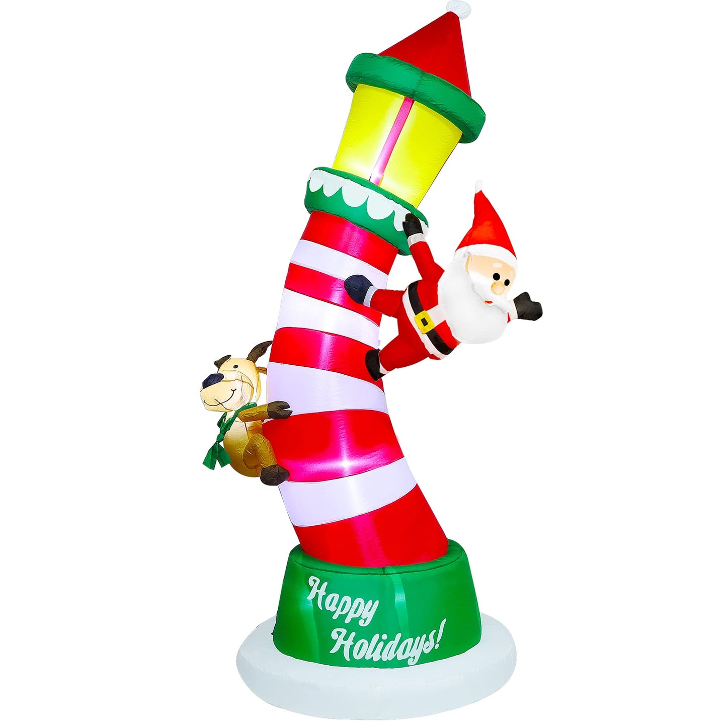 Lulu Home 9FT Christmas Inflatable Decorations, Giant Lighted Lighthouse with Santa and Reindeer, Xmas Blowups with Drawstring Bags for Winter Holiday Yard Lawn Garden Outdoor Decor