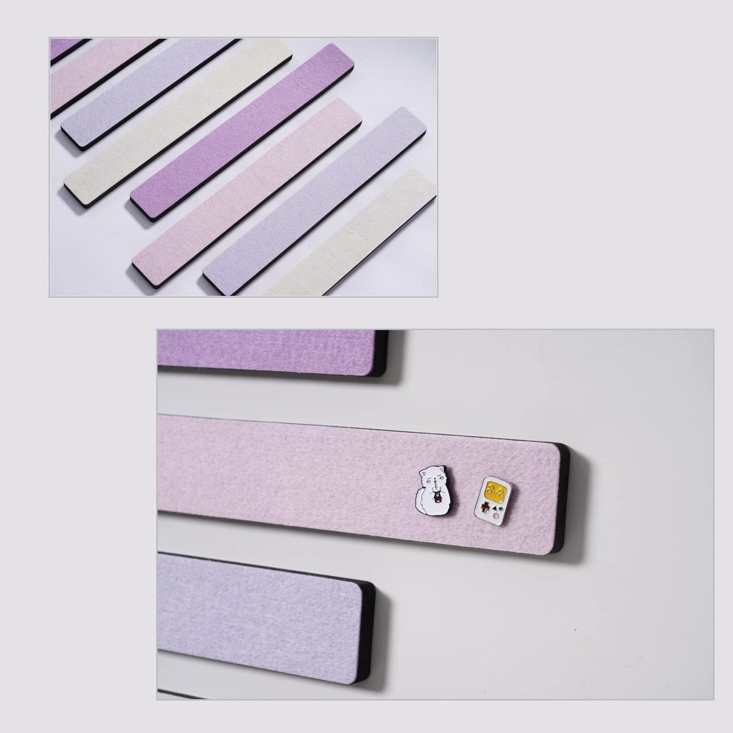 Afumazi 8Pcs Felt Board Tile Bulletin Board Bar Strip for Wall, Self-Adhesive Memo Pin Board with 24Pushpins, Corkboard Strip for Office Home Classroom(Pink)