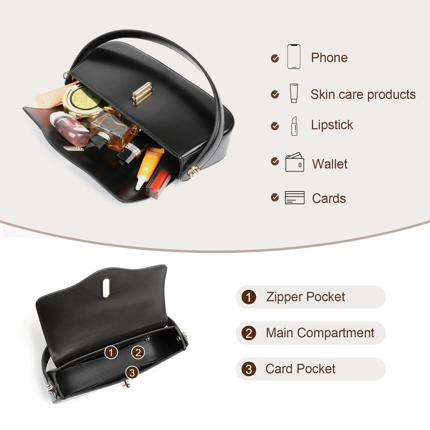 MoreFarther Leather Crossbody Bags for Women (Black)