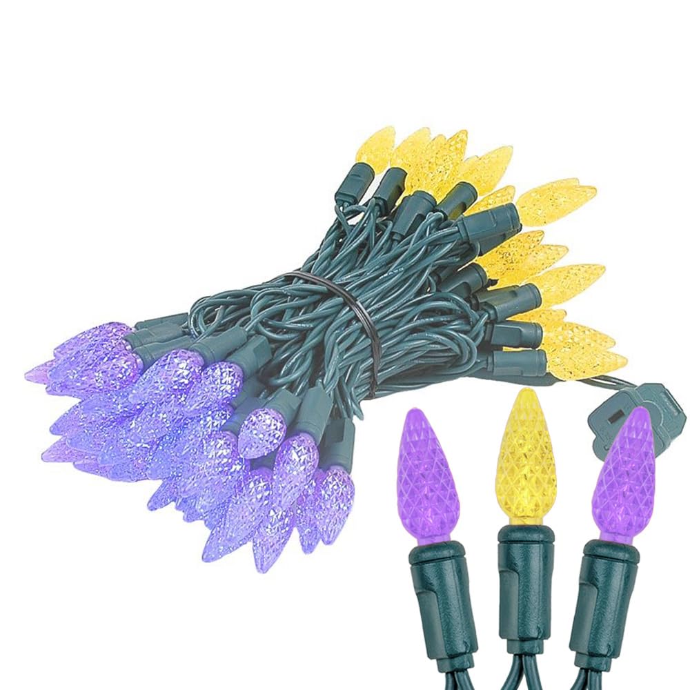 Novelty Lights 24FT 70 LED C6 LED Christmas String Lights, Commercial Grade LED String Lights, Permanent Christmas Lights, Outdoor Tree Decorations (Purple/Yellow)