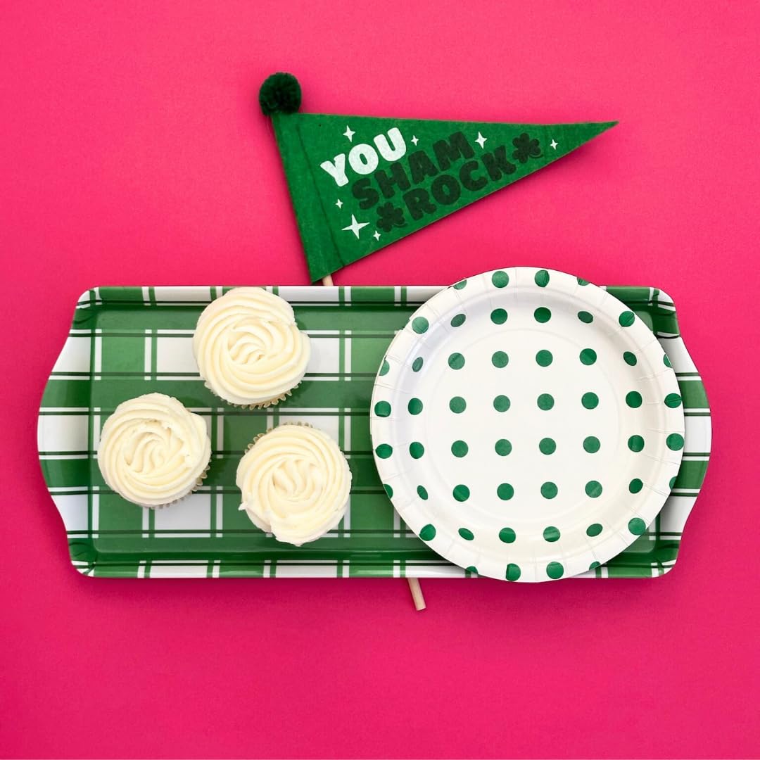 Sprinkles & Confetti Green Plaid Melamine Tray with Handles | Festive All-Season Platter for Easter, Summer, Birthdays, Outdoor & Indoor | BPA-Free, Shatter-Resistant & Lightweight