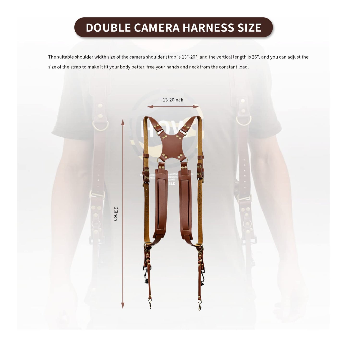 Gugxiom Double Camera Strap,Camera Shoulder Strap for Two Cameras,Adjustable Leather Double Camera Harness Brown