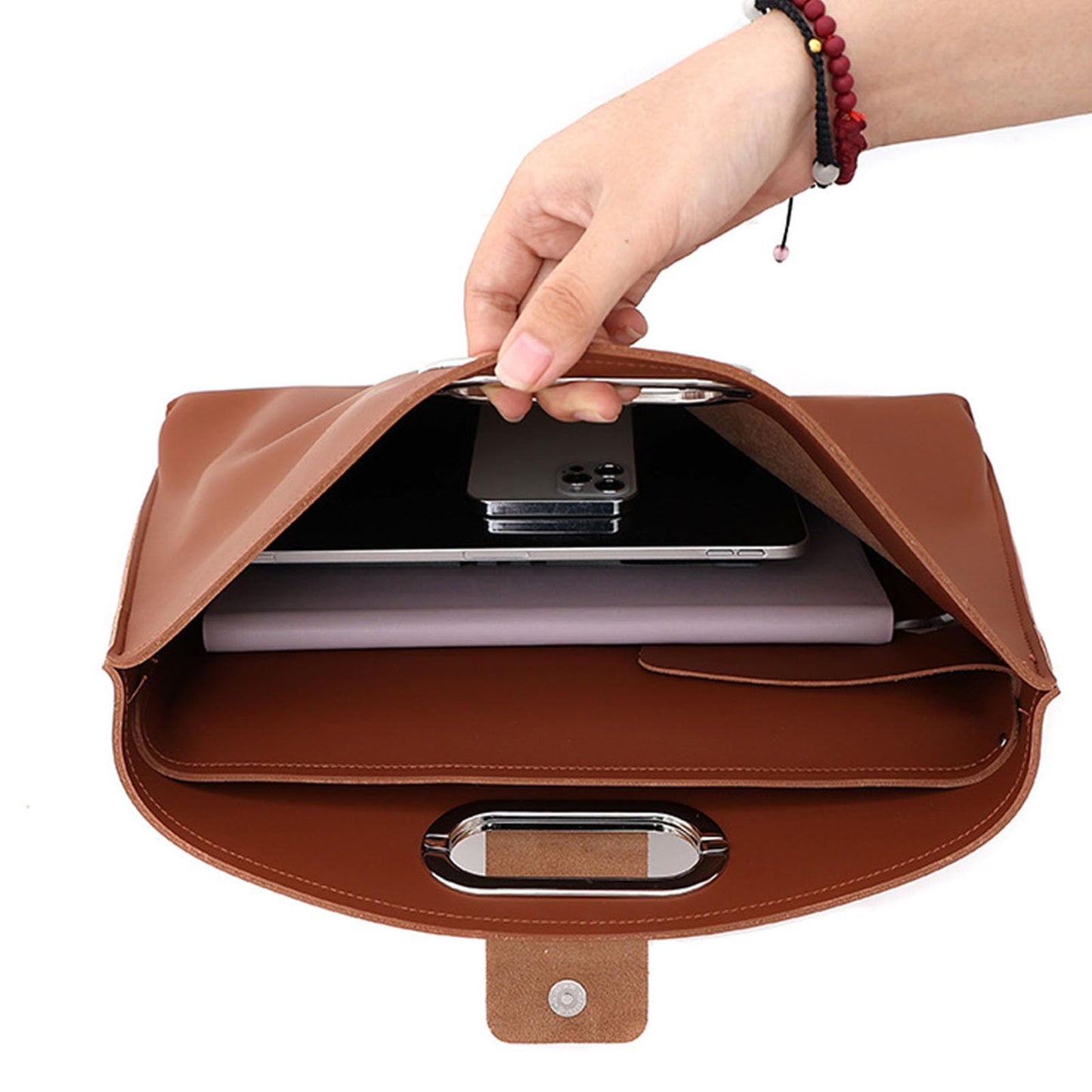 Hibilog PU Leather 2-in-1 Laptop Sleeve&Pouch Set with Metallic Handle, Waterproof 14-16Inch Laptop Briefcase for Work Travel