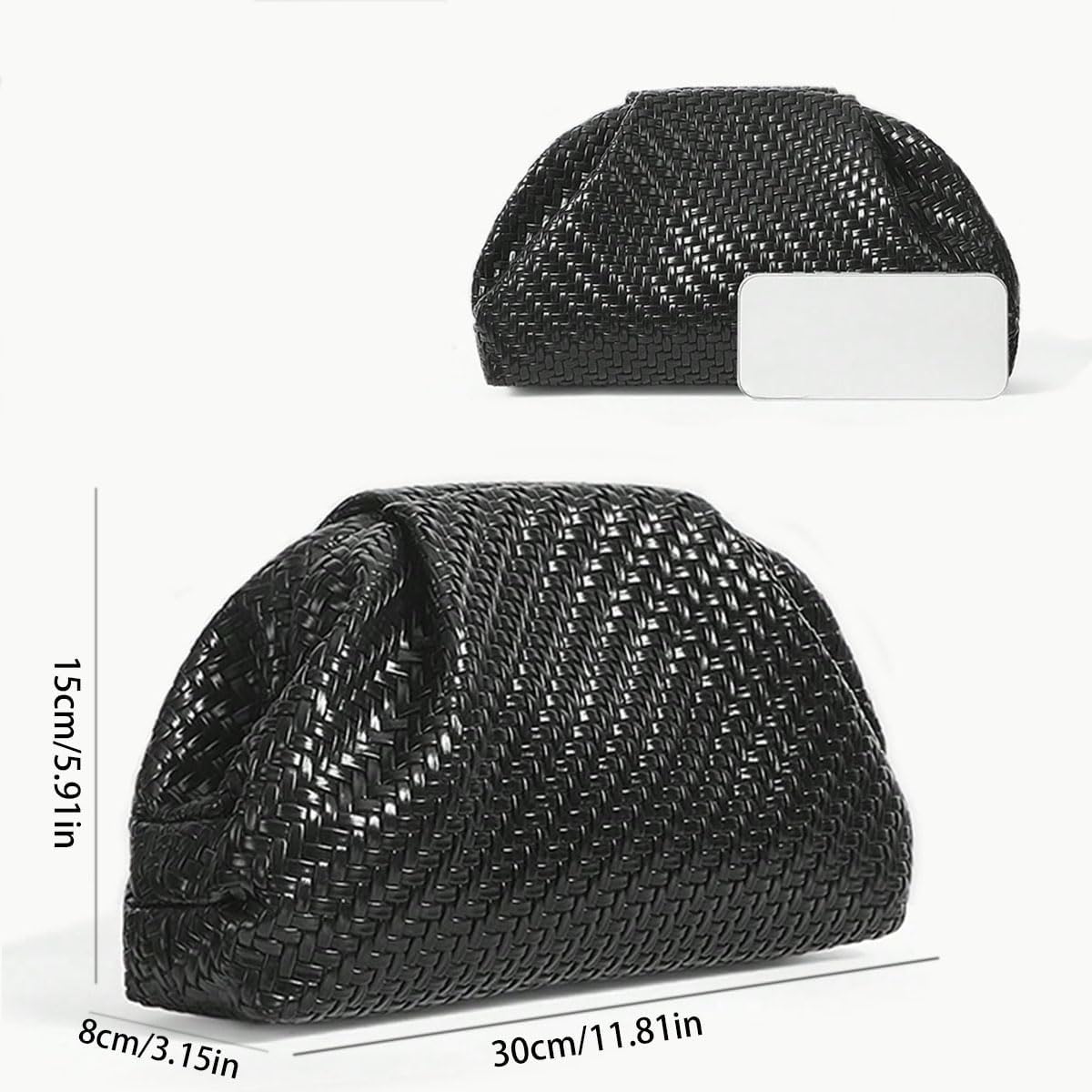 Aritenation Woven Clutch Purses for Women Evening Bag Elegant Ruched Dumpling Clutch PU Leather for Party Wedding