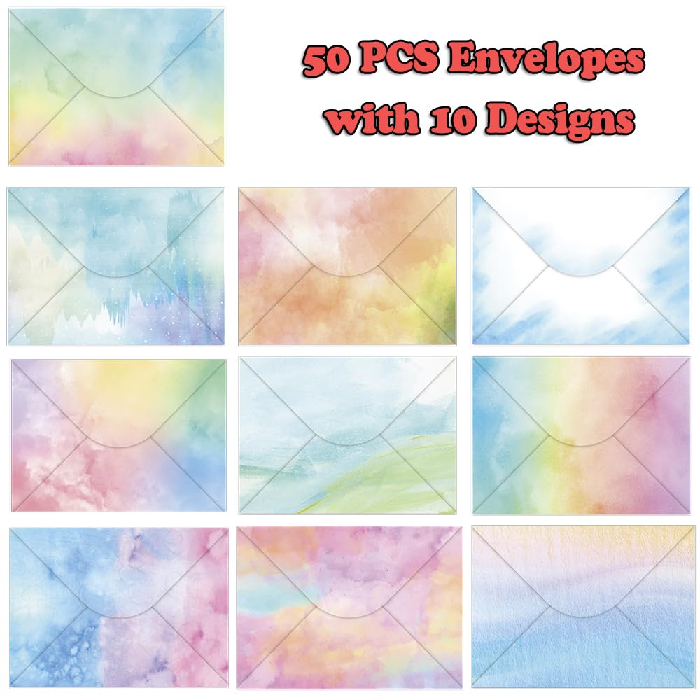 AUSTARK 160 Pieces Stationery Set (50 Pieces Lined Stationery Paper 8.25 x 5.5 Inch, 50 Pieces Envelopes, 60 Sealed Stickers) for Letter Writing (Watercolor)