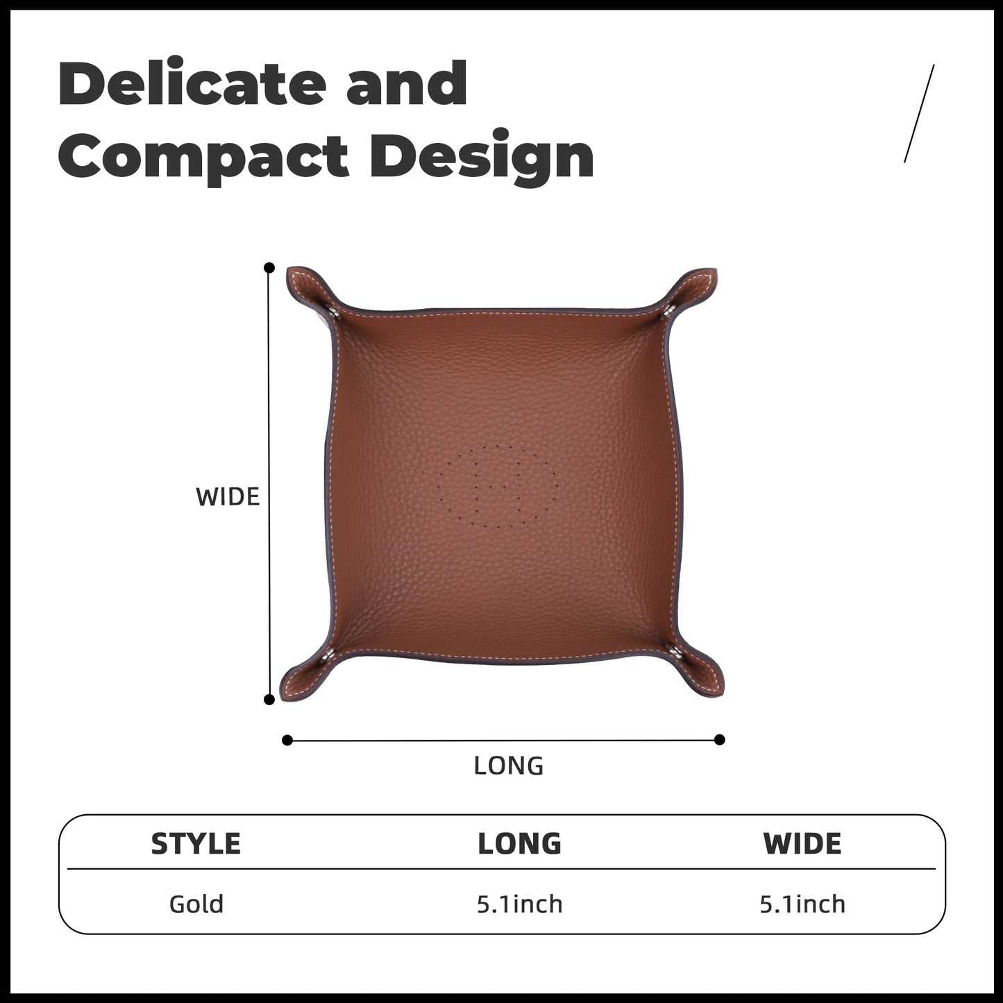 XYJG Valet Tray Desktop Storage Organizer - Genuine Cowhide Leather Bedside Vanity Tray - Catchall Nightstand Caddy Holder for Phone, Wallet, Coin, Jewelry (Gold)