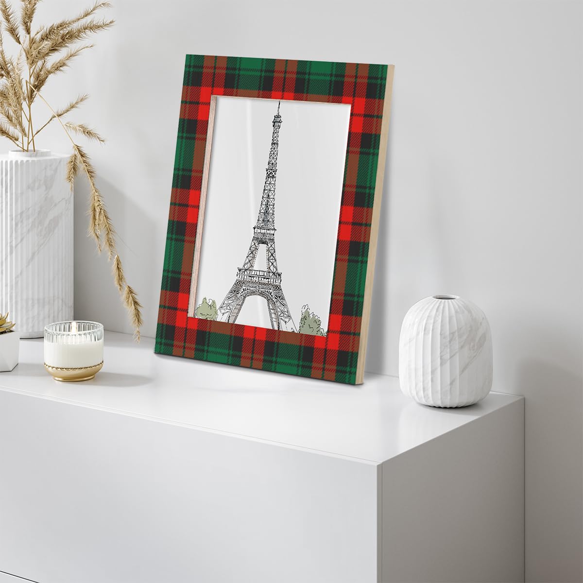 POFATO Christmas Plaid Pattern 11x14 Picture Frame Wooden Picture Frames for Wall Hanging & Tabletop Decor Display 11x14 or 10x14 Picture Collage Family Weddings Christmas Photo Frame for Gift