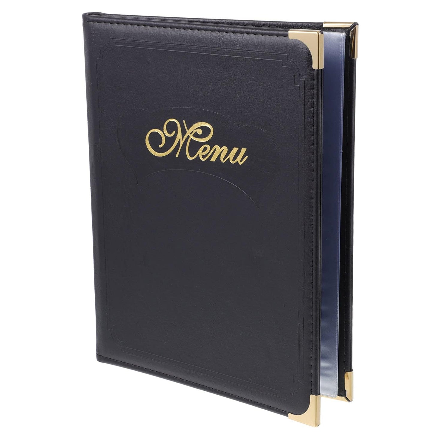 Menu Covers Premium Faux Leather - Menu Holder 8.5" x 11" with Transparent Sleeve - 7 Page 14 View for Restaurants, Bars, and Cafes (2-Pack)