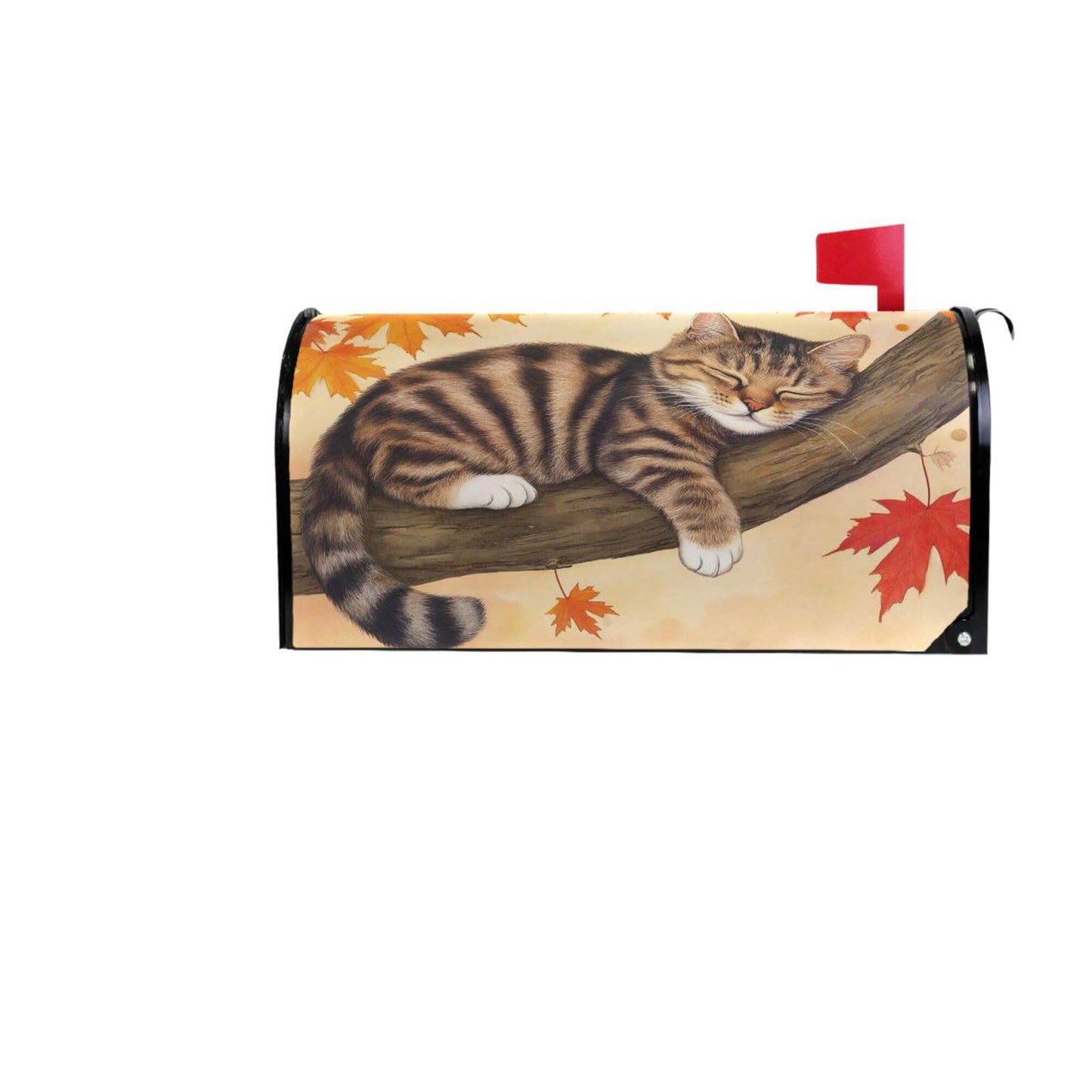 Wamika Fall Cat Sleeping Magnetic Mailbox Covers Autumn Kitty Maple Leaves Mailbox Cover Over Size Full Magnet Garden Yard Porch Mail Boxes Cover Holiday Decorations 25" L x 21" W