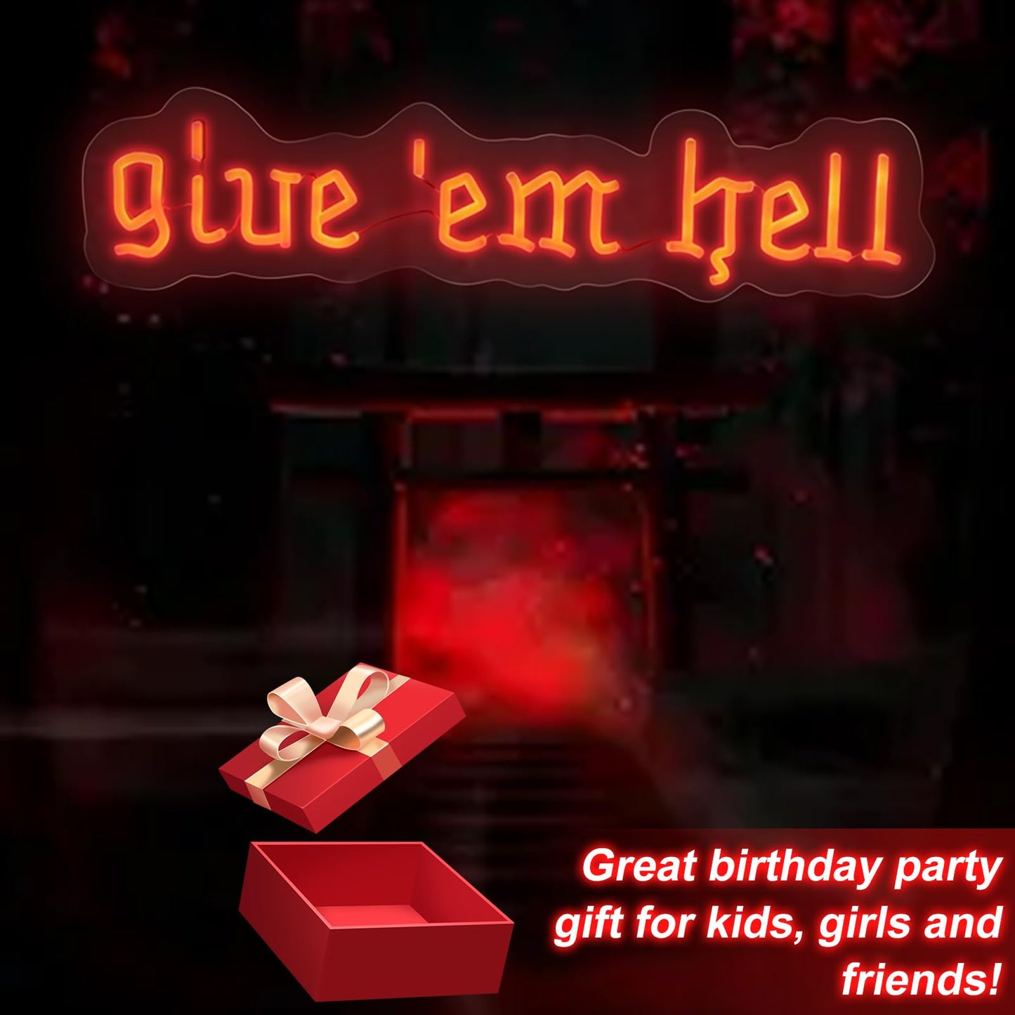 Give Em Hell Neon Sign,Trendy Neon Wall Decor, Dorm Apartment Theme, Funny Girl Power Sign, Gothic Home Decor for Man Cave, Bar,Game Room,Club Decor,Living Room Birthday Party
