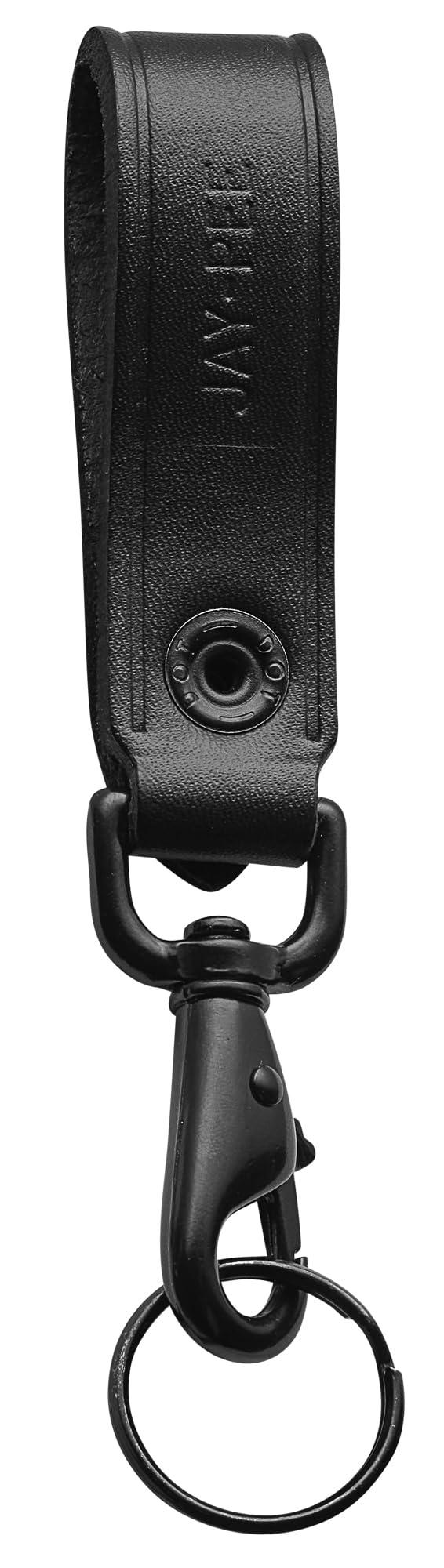 JAY-PEE Leather Key Strap Belt Keeper for Duty Belt Key Ring Holder Single Snap Belt Loop Keychain Lanyard with Black Hardware