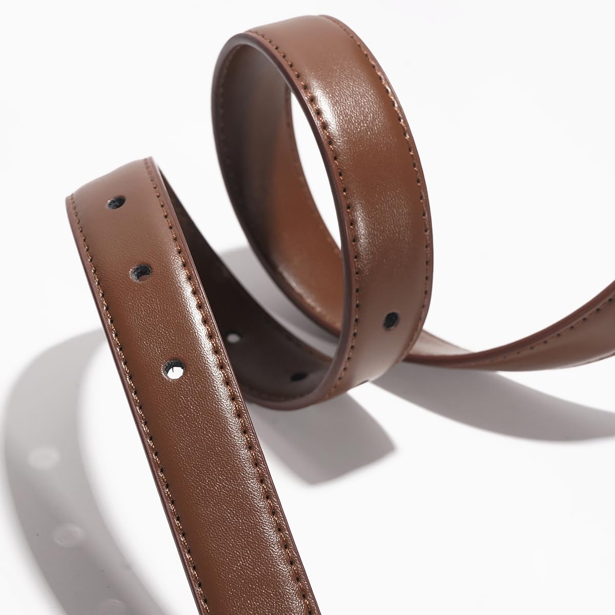 Glamorstar Women Skinny Belts Thin PU Leather Waist Belt with Gold Buckle Brown 102CM/40IN
