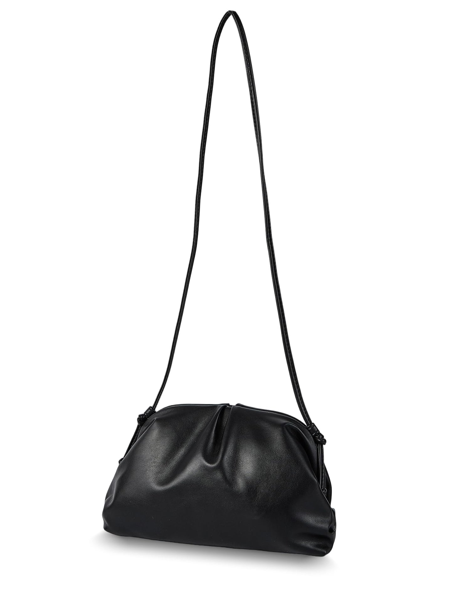 Huralona Dressy Pleated Vegan Leather Clutch Purse Super Soft Cloud Dumpling Clutch Bag for Women PU Evening Purse Handbag (Black, M)