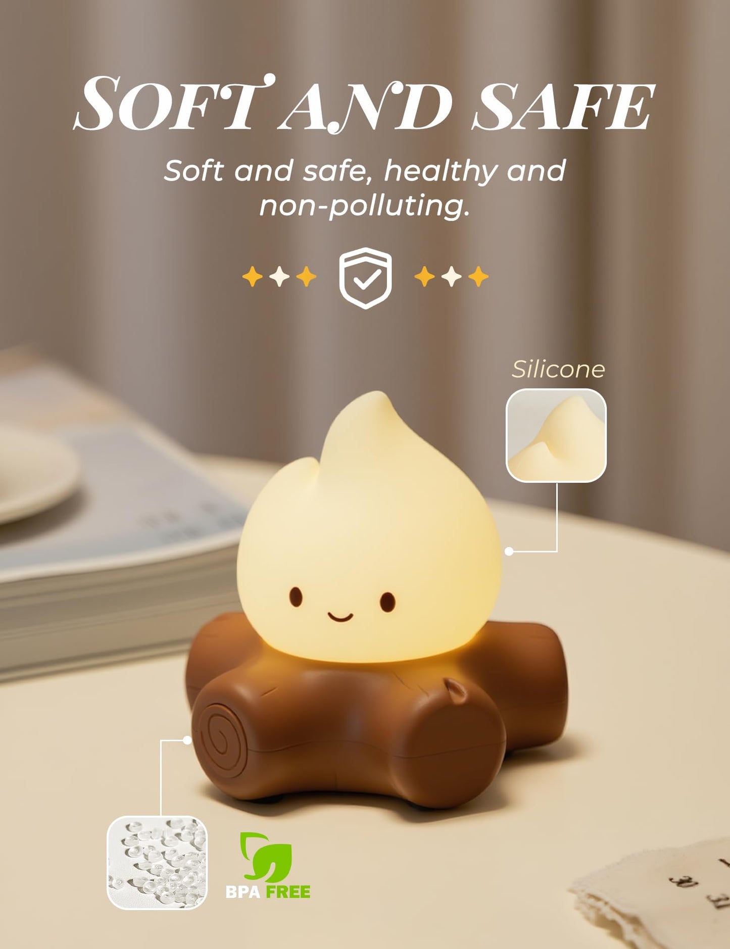 BANDIANCY 3pcs Cozy Campfire Nightlight Kits, Soothing Nature Sounds, White Noise Night Light for Baby Adult, Rechargeable, Cute Flame Lamp, Best Gift for Kids Bedrooms Camping Trips
