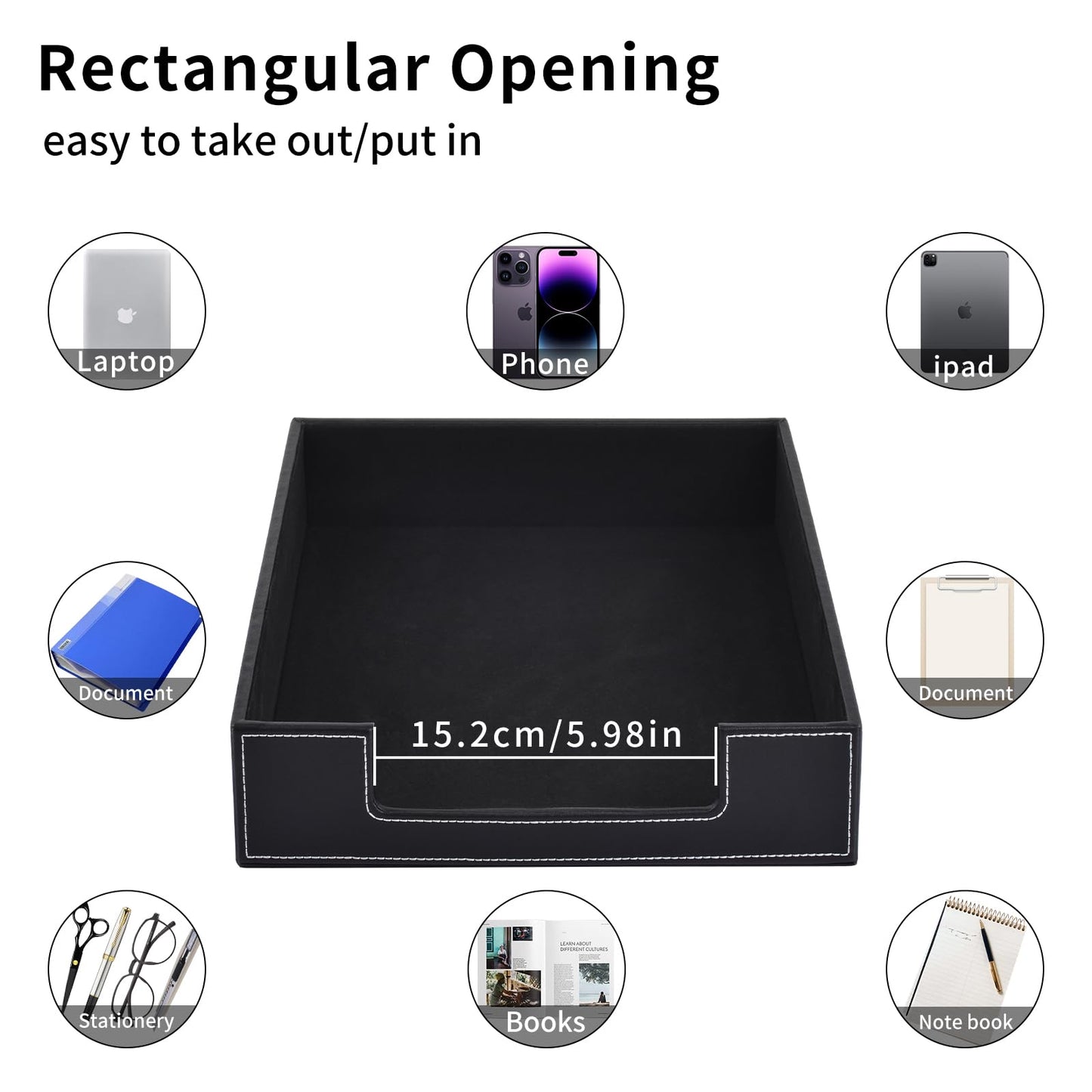 Leather Letter Tray, Office Supplies Desk Organizer for Mail Paper Files Magazines Jewelry Cosmetics,Luxury Letter Holder&Multipurpos Stackable Office Desktop Storage Box ,Black