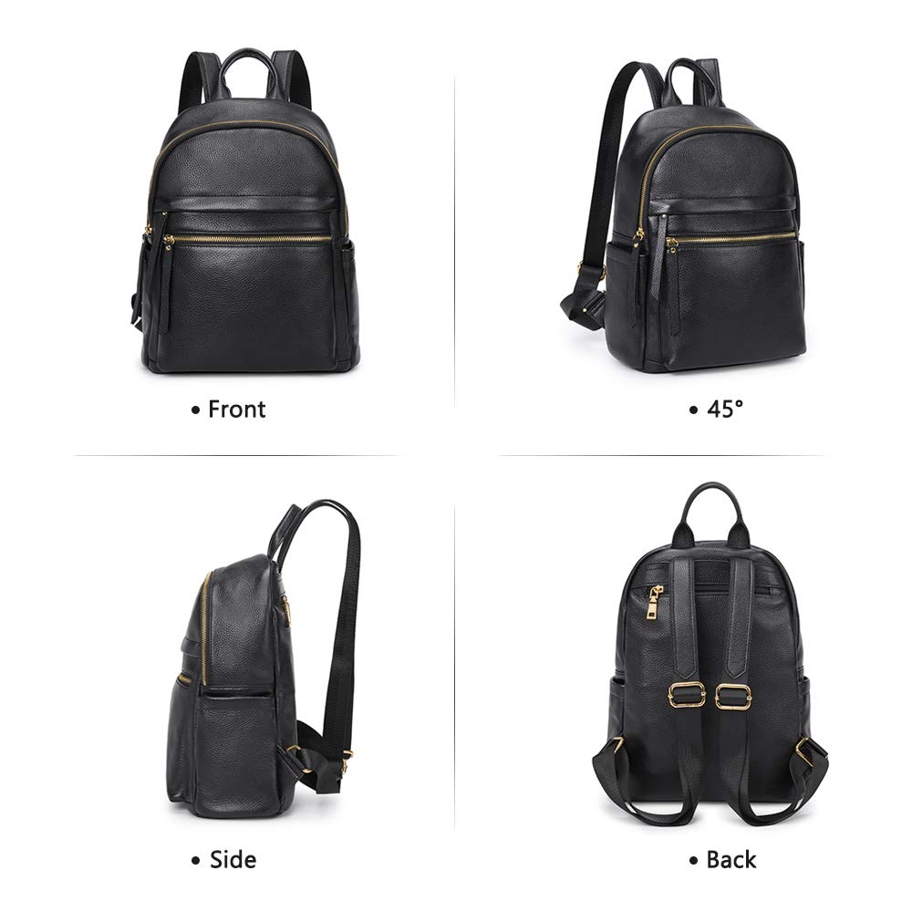 Kattee Genuine Leather Backpack Purse for Women Multi-functional Elegant Daypack Soft Leather Shoulder Bag Shopping Trip, Medium, Black