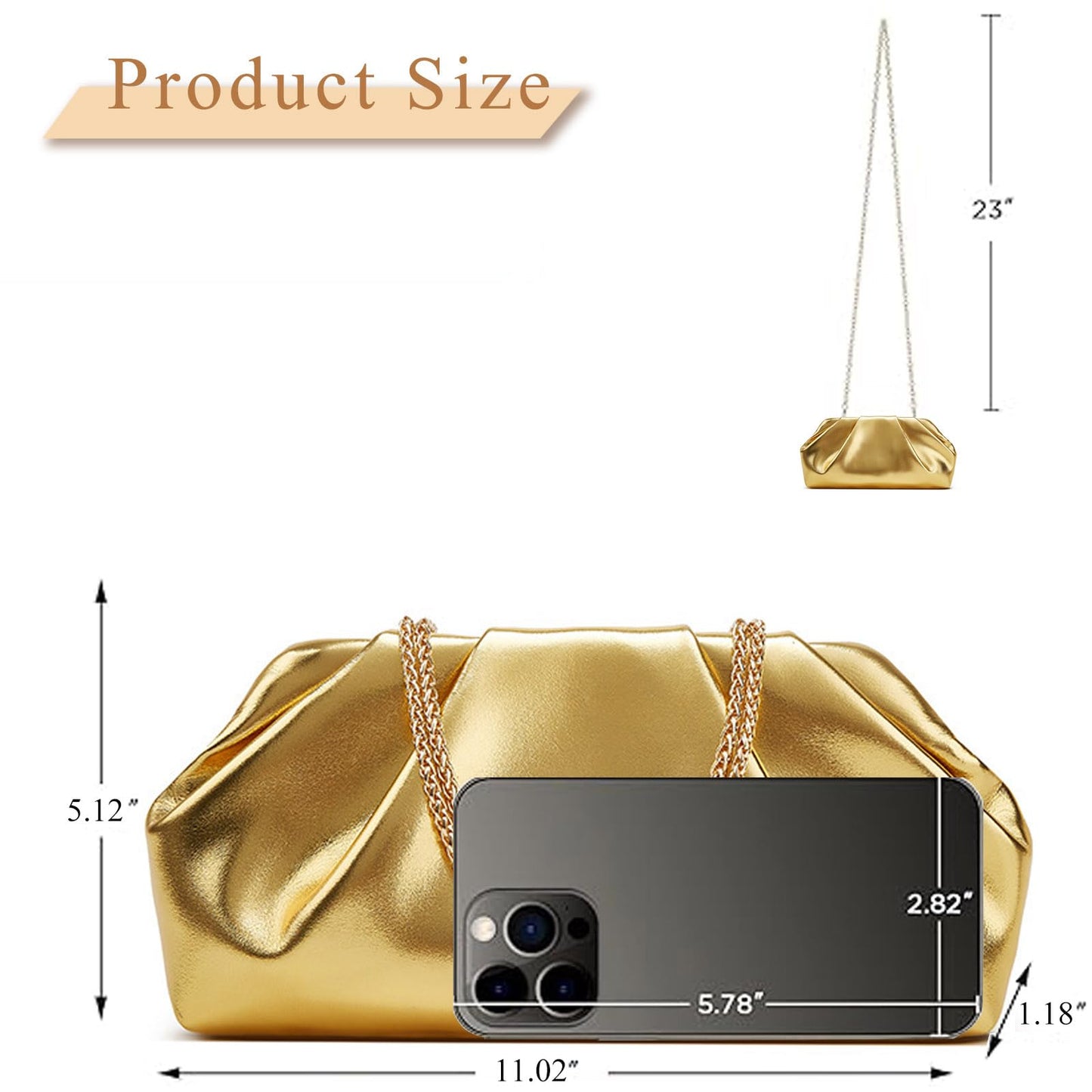 Amszke Black Clutch for Women, Vegan Leather Evening Purse, Soft Pleated PU Formal Clutch Bag for Weddings Proms Cocktail Parties, Dressy Party Accessories-Gemma