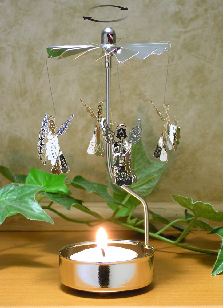Angel Candle Holder with Flameless LED Tea Light Candle, Silver Scandinavian Angel Design, Christmas Candle Decoration, Winter Table Centerpiece, Holiday Home Décor, 6 Inch Tall