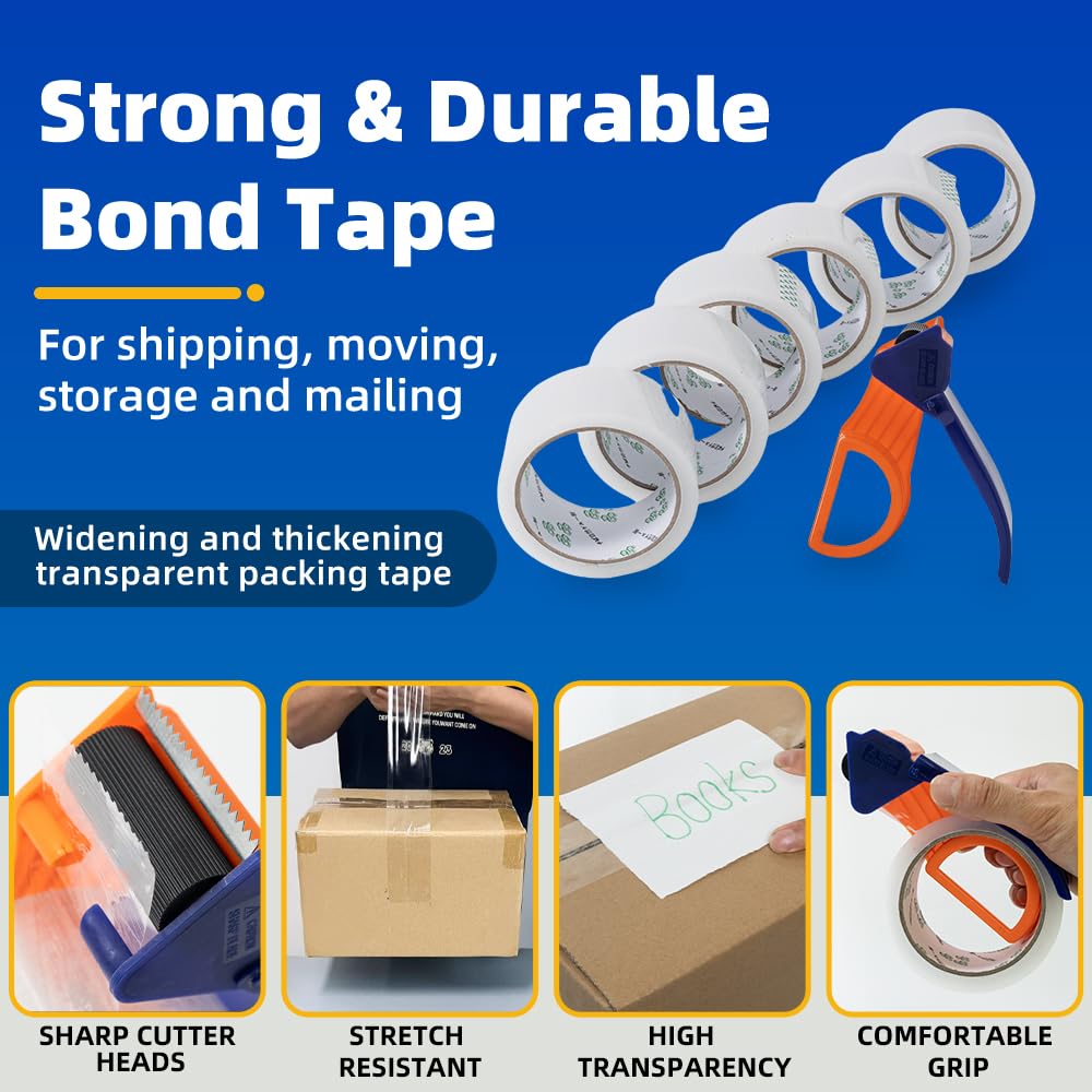 Clear Packing Tape with Dispenser – 6 Rolls,Heavy Duty Packaging Tape for Packing, Shipping & Moving, Effortless Sealing, 1.88" x 56 yd