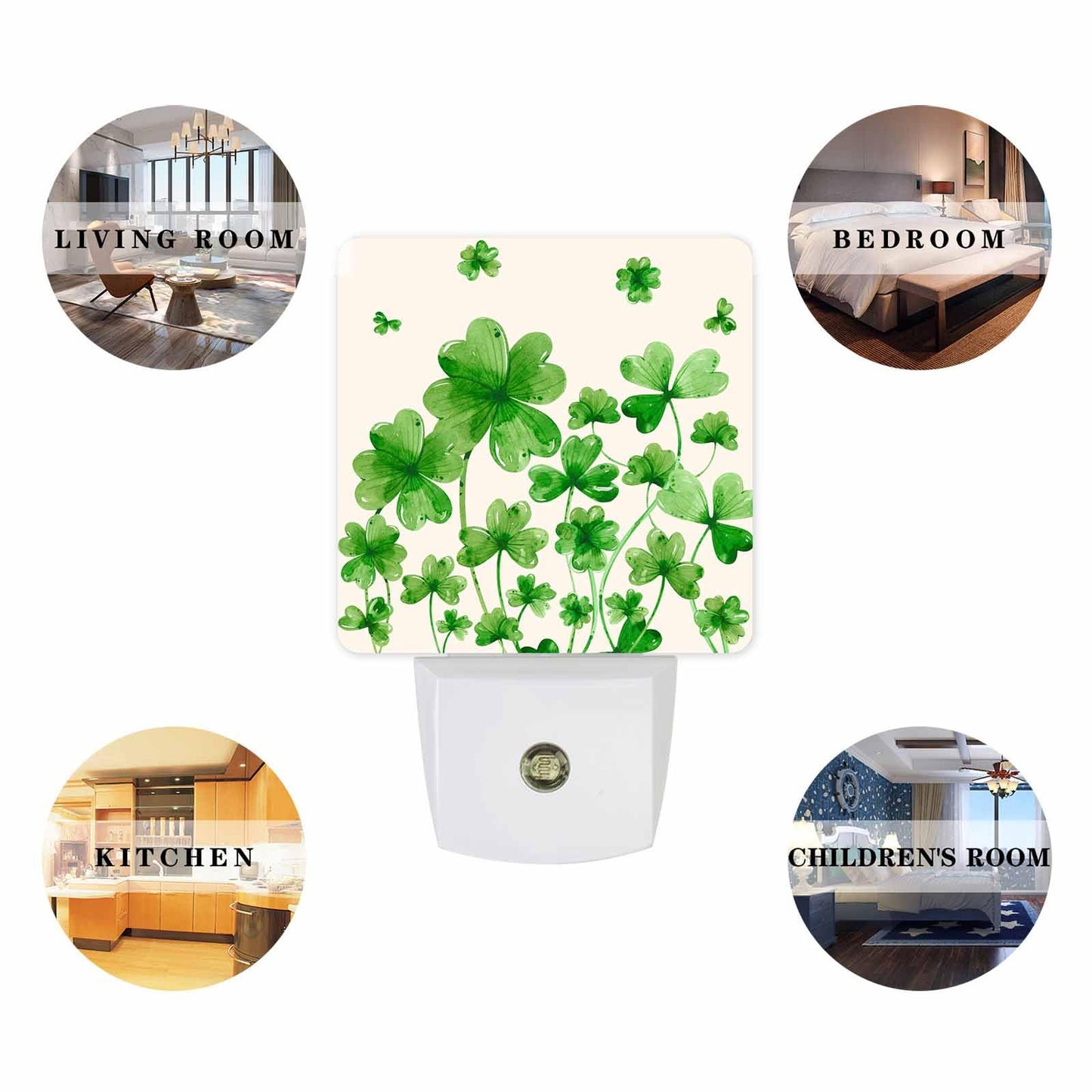 St. Patrick's Day Shamrock Plug-in LED Night Lights Lucky Clover Leaves Auto Dusk-to-Dawn Sensor for Bedroom, Bathroom, Kitchen, Nursery, Hallway, Stairs, Wall Home Decor