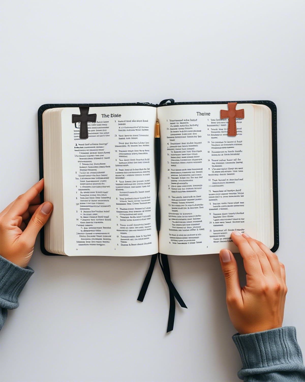 2 Pcs Bible Magnetic Bookmarks - Easter Verse Cross Christian Leather Bookmark for Women & Men, Double-Sided Magnetic Page Clips, Religious Gift for Easter Readers Father's Day Gift (Black+Brown)