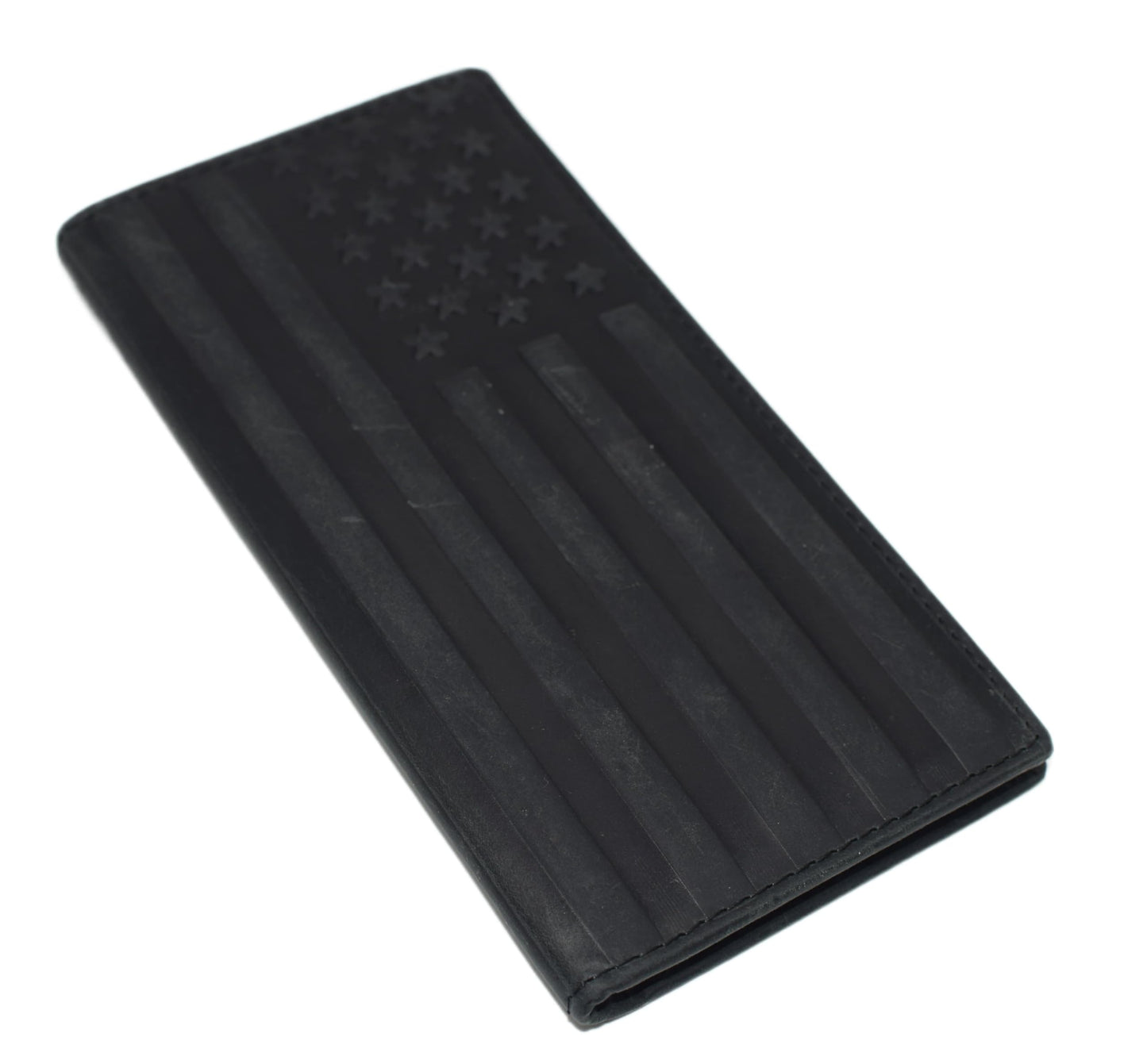 Genuine Leather Checkbook Cover For Men & Women Checkbook Holder Wallet RFID Blocking USA Series (USA Flag Black)