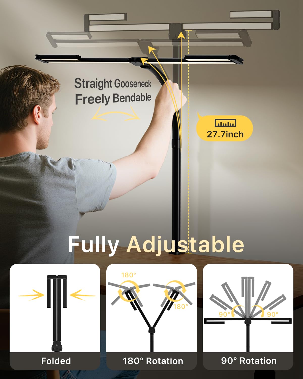 ONEMIX 42" LED Desk Lamp with Clamp, Architect Desk Light with Remote, Adjustable 4-Segment Bar, 1800LM Bright, Eye-Caring Desk Lamp for Home Office, Reading, Study, Dual Monitors, Workbench(Black)