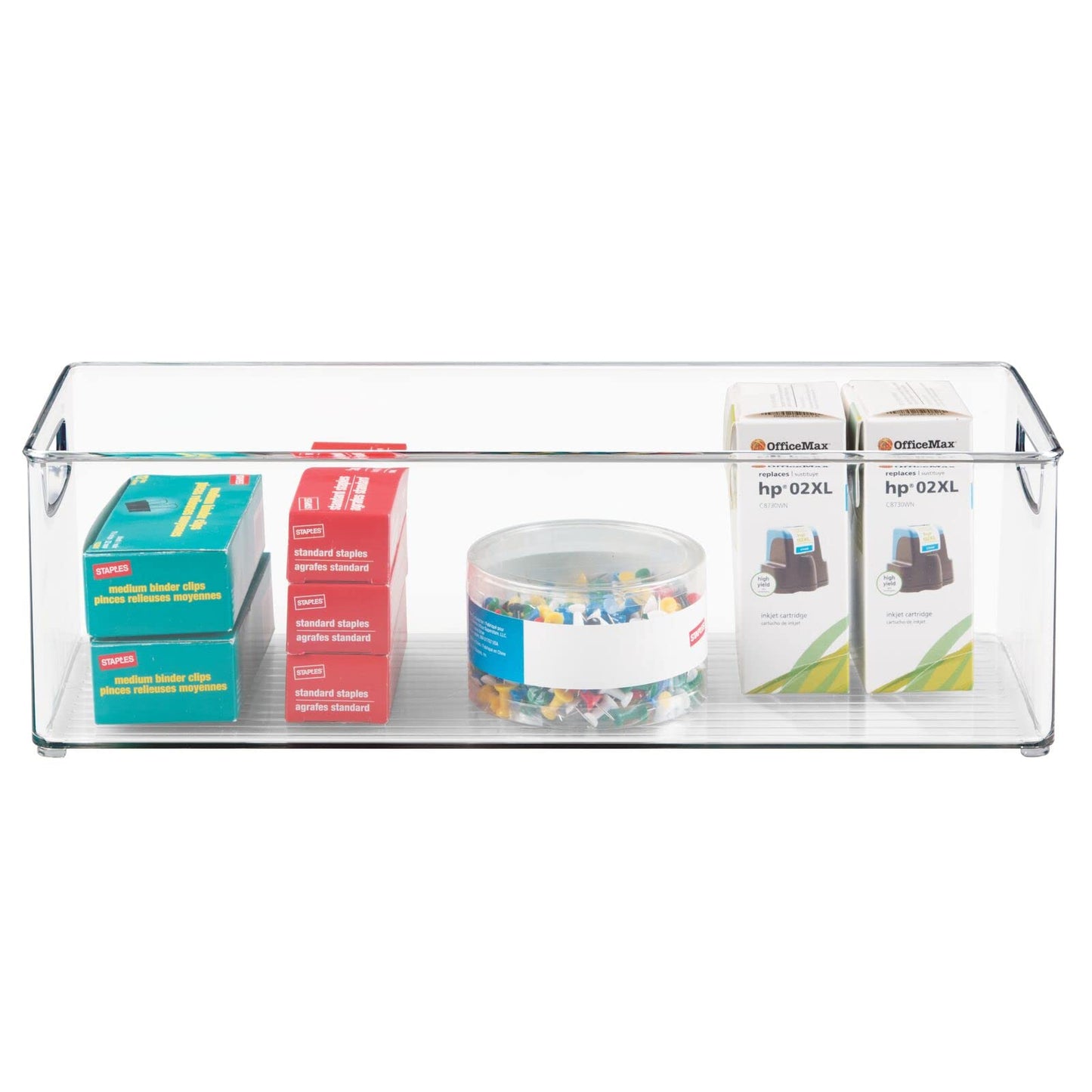 mDesign Plastic Office Supply Organizer - Storage Holder Bin with Handles for Desk Drawer, Cabinet - Pencil, Pen, Envelope and Supplies Container Basket - Ligne Collection - 2 Pack - Clear