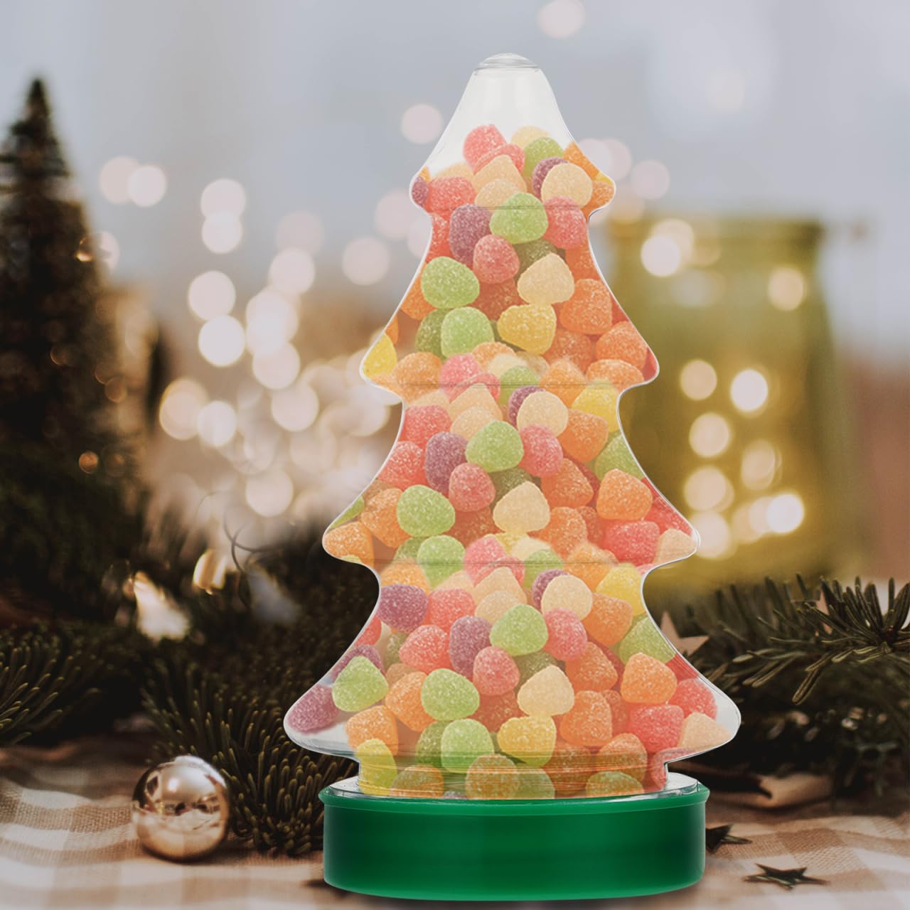 VOSAREA 12pcs Christmas Tree Shaped Candy Bottles Clear Biscuits Jars with Lids - Christmas Candy Jars & Tree Shaped Ornaments Festival Storage Containers