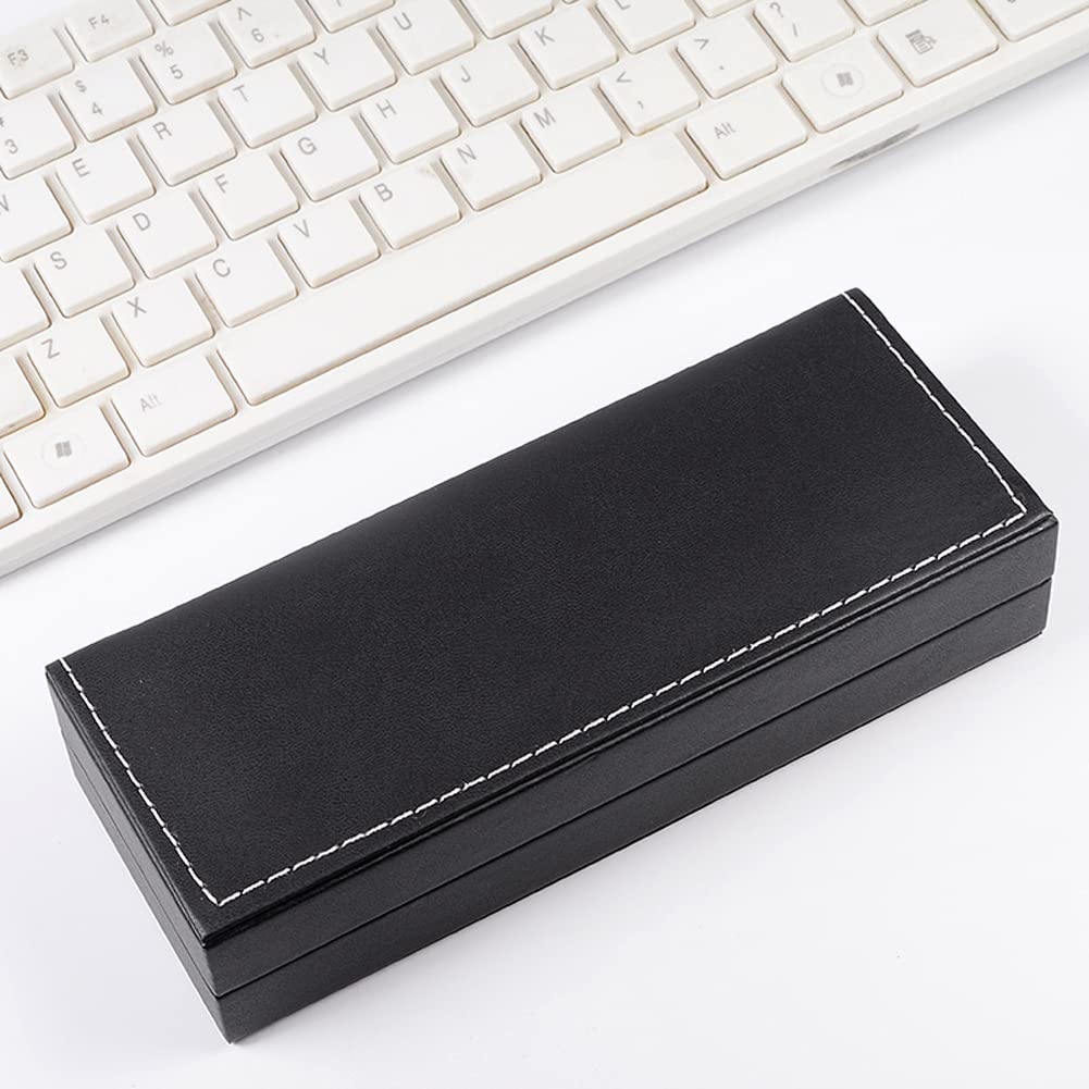 luzen 1PC PU Leather Long Pen Gift Box Rectangle Empty Ballpoint Fountain Pen Display Organizer Storage Case Single Pen Collection Box for Men an Women Business Office School Supplies, Black