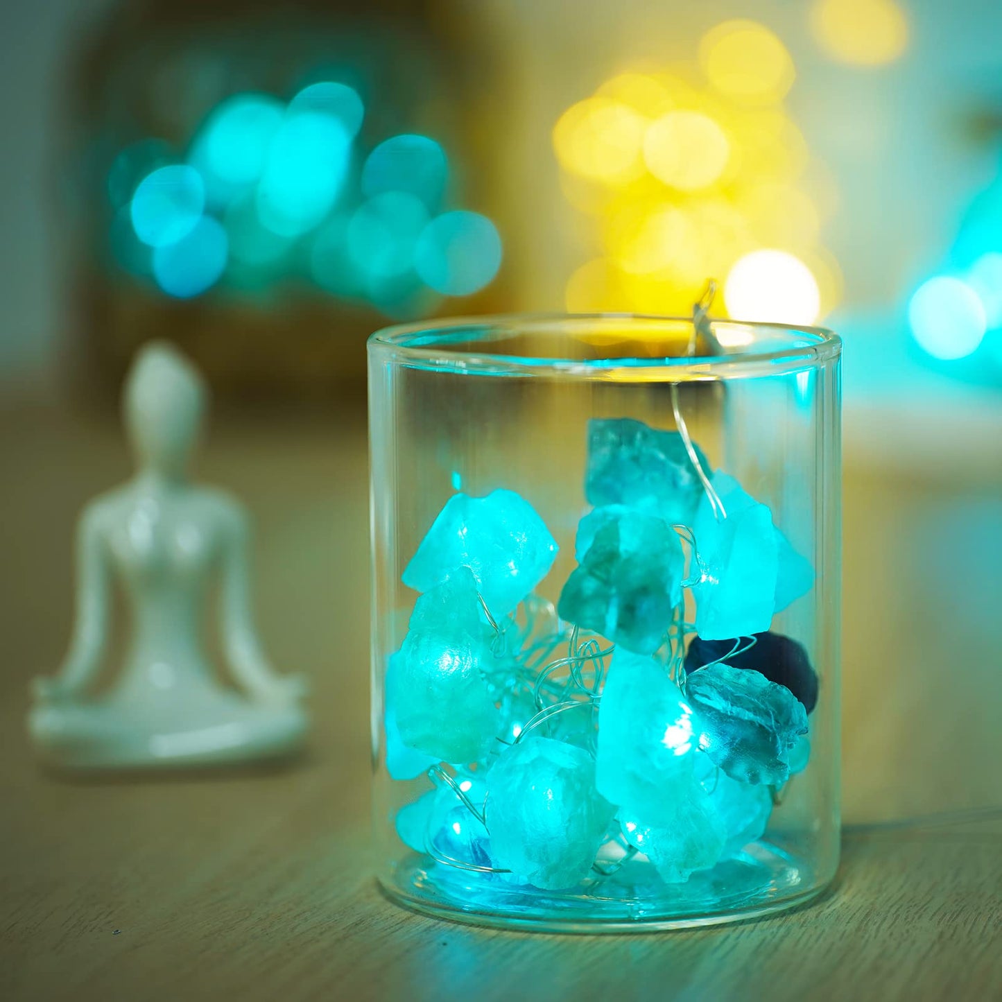 BOHON Natural Fluorite String Lights Battery Operated with Remote Sea Glass Raw Stones Decorative Lights 6.5ft 20 LEDs for Bedroom Party Indoor Christmas Wedding Decor