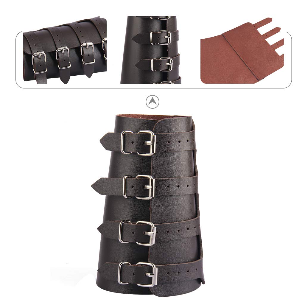 HOEACXY Viking Bracers for Men Medieval Leather Bracers Buckles Leather Arm Guards Cuff Gauntlet Wristband Armband for Men Women 1 Pair brown