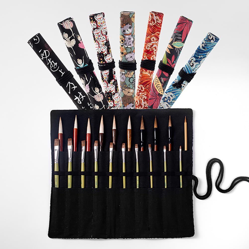 Funny live Paint Brush Holder Art Supplies, Artist Brush Holder & Art Supply Storage Organizer Roll-Up Case Bag, Protect Acrylic Oil Watercolor Paintbrushes (Peony-20 Slot Pockets)