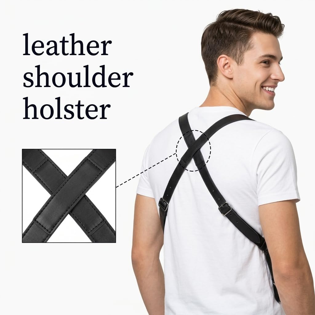 Double Shoulder Armpit Bag for Men, Underarm Shoulder Bag, PU Leather, Anti-theft Hidden Compartment, Adjustable Straps, Waterproof Multi-Pocket for Daily Travel, Hiking and Business