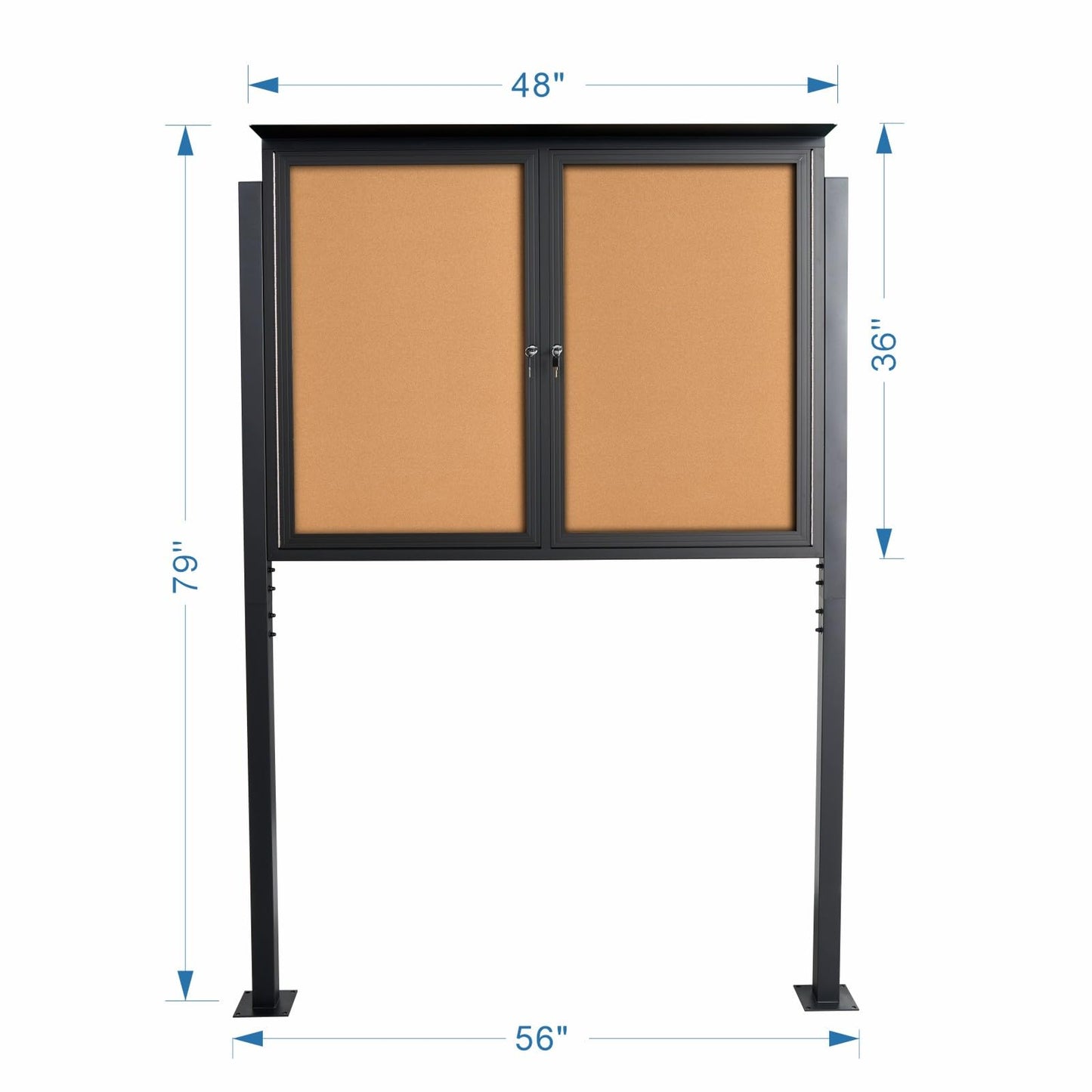 Standing Enclosed Bulletin Board 36”x48” Weather-Resistant Outdoor Noticeboard with Locking Doors,Community Sign with Metal Pole & Black Aluminum Frame & Cork Presentation Board