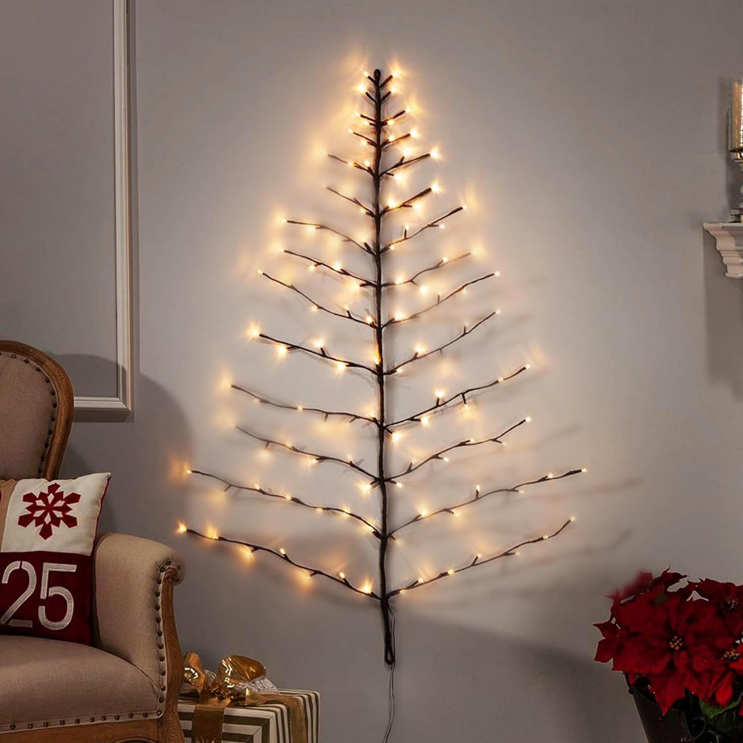 Fudios Lighted Wall Tree 4FT 108LED Warm White for Home Decor, Christmas Tree Lights for Living Room Wall Decoration